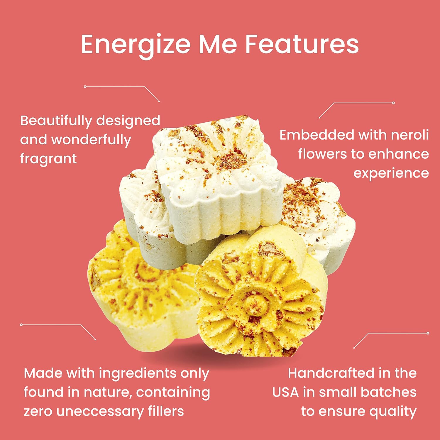 ENERGIZE ME! Aromatherapy Shower Bombs (5PK) –Mood Boost Shower Steamers with Citrus & Mint Essential Oils – Essential Oils for Mood and Energy – Spa Gift Idea (Include Bomb Bag)