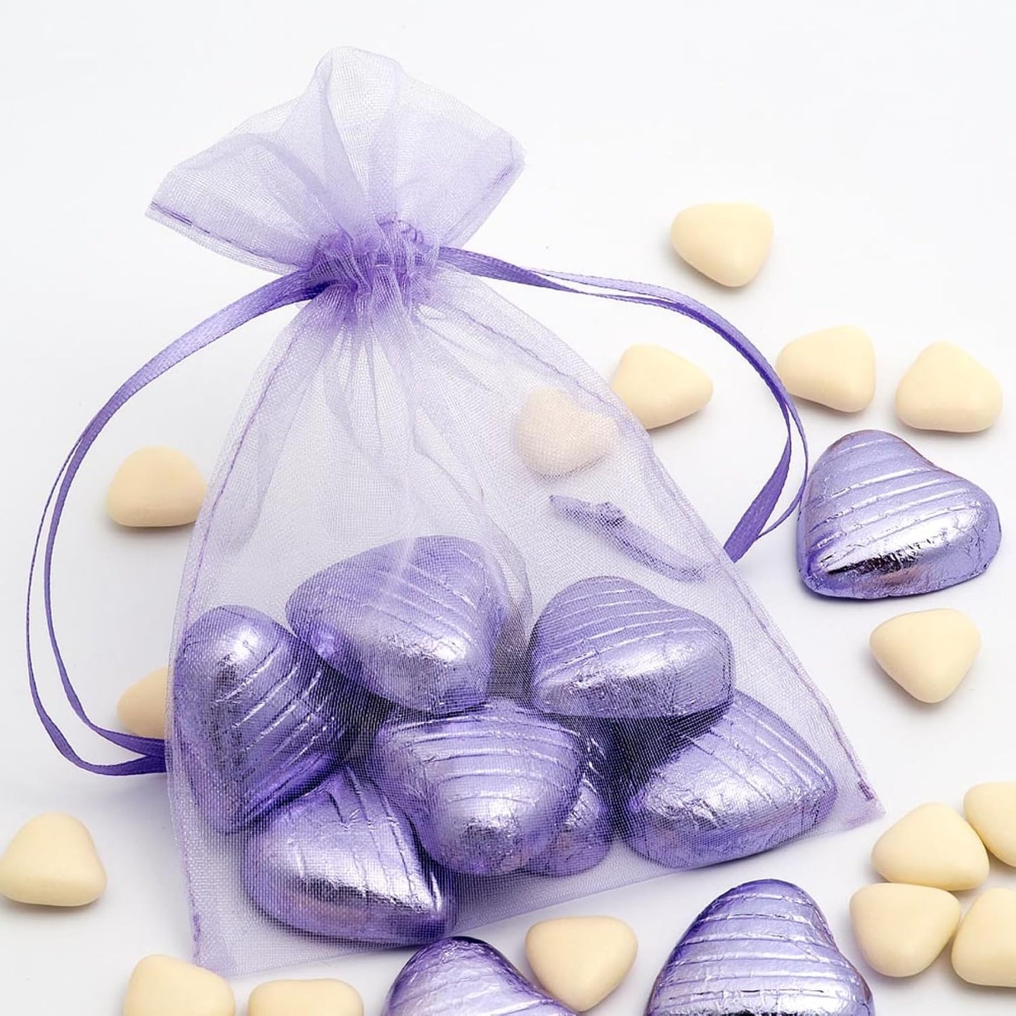 100 Piece Gift Organza Bags Lilac Drawstring 4x6 inch for Baby Shower,Christmas,Wedding,Party Favors,Bridal Shower,Birthday,Sheer Fabric Mesh Clear Wrap Sachet for Jewelry,Candy,Dried Lavender Flowers