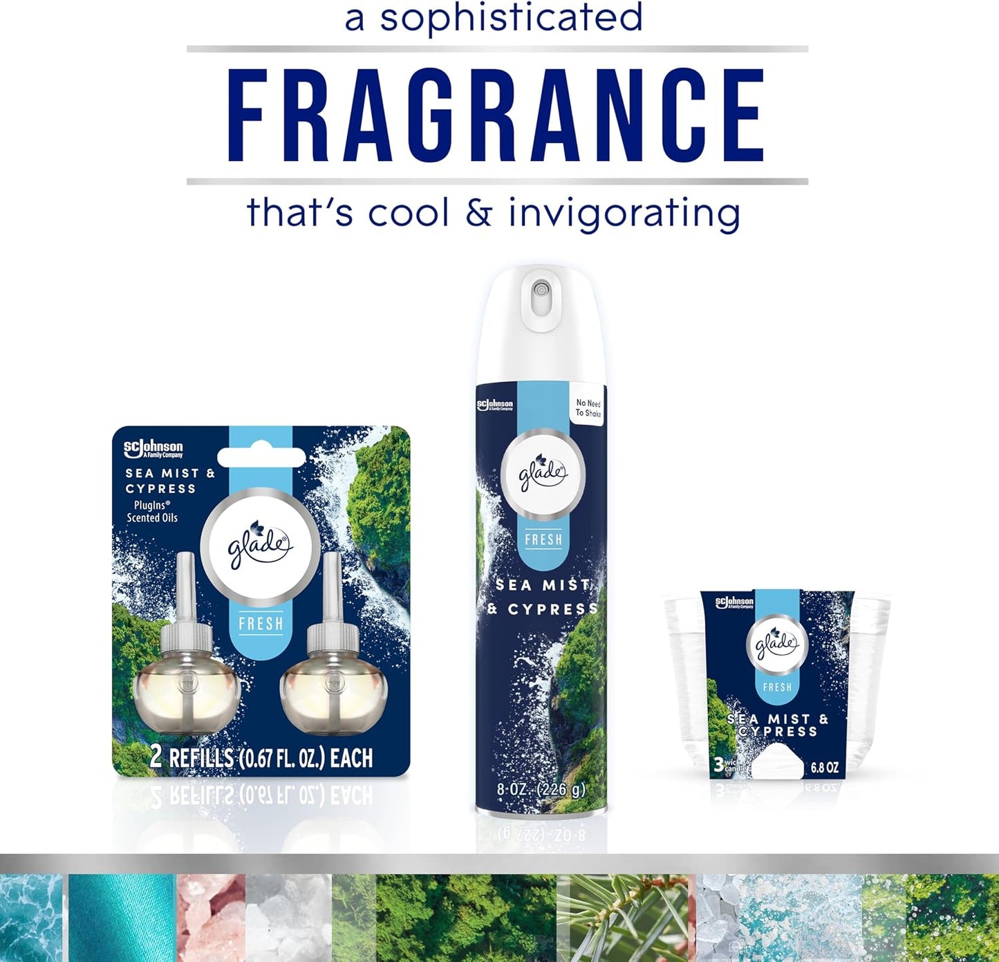 Glade Air Freshener Room Spray, Sea Mist & Cypress, Odor Fighting to Deliver Long Lasting Freshness, 8 Oz, 6 Count