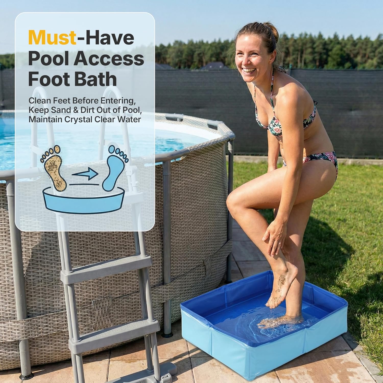 Swimming Pool Foot Bath Basin, Collapsible Foot Bath for Above Pools Accessories for Above Pools Entry Ladder Portable for Beach Camping Spa Backyard Use, Square 16" L x 12" W