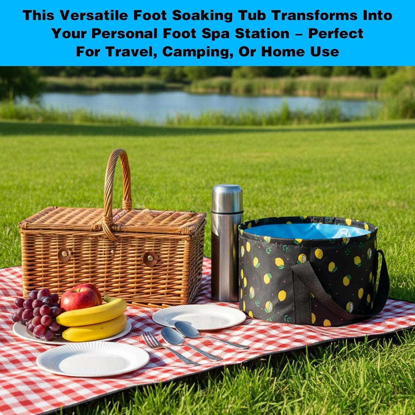 Foldable Bucket for Soaking Feet - Portable Foot Bath Tub Spa Basin for Travel, Home Pedicure & Outdoor Camping (Black)