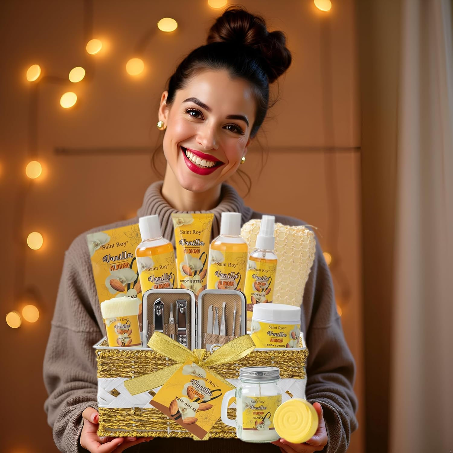 Coconut Almond Spa Gift Basket for Woman Man, 20Pcs Bath & Body Set | Gift For Women & Men, Home Spa Kit, Bath and body Self Care Gifts for Christmas, birthday, holiday gifts