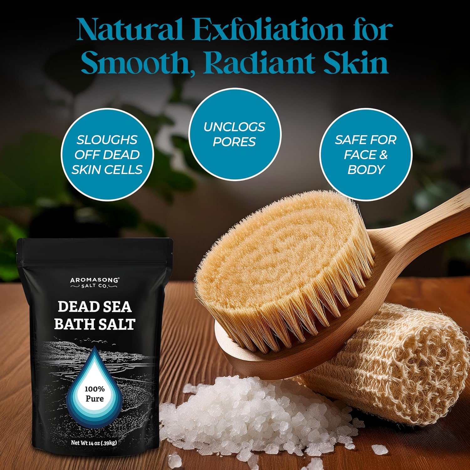 Aromasong Dead Sea Salt Bath Soak 14 OZ Pack – 100% Natural Dead Sea Salts for Soaking, Relaxation, and Detoxification of Skin, Dead Sea Salts for Bath to Rejuvenate and Refresh- Resealable Pack