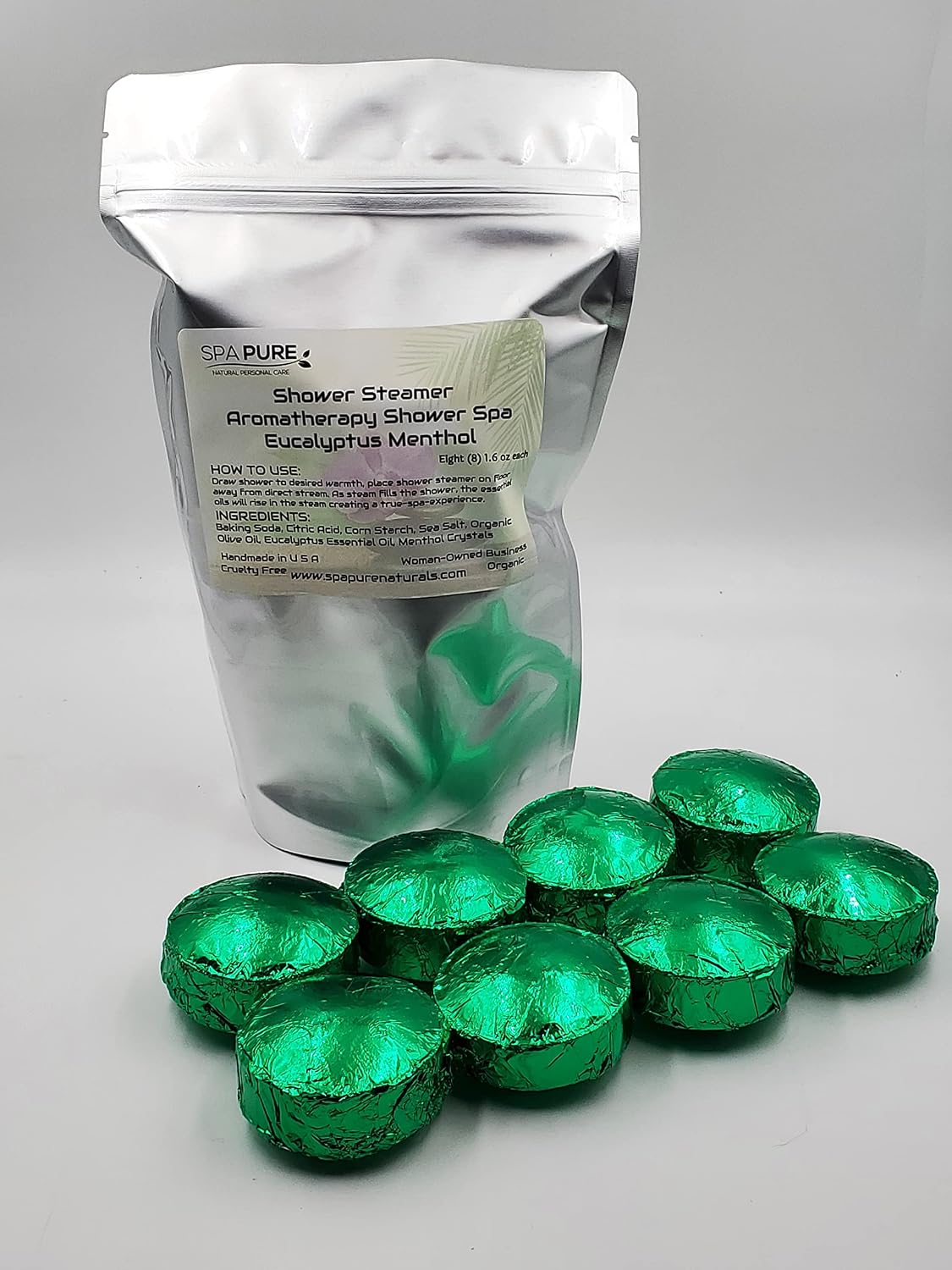 Spa Pure Menthol Aromatherapy Shower: Steamers Tablets Bombs With 100% Natural/Organic Essential Oils - Transform Your Shower - Transform Your Mood (Count of 8) Pack of 1
