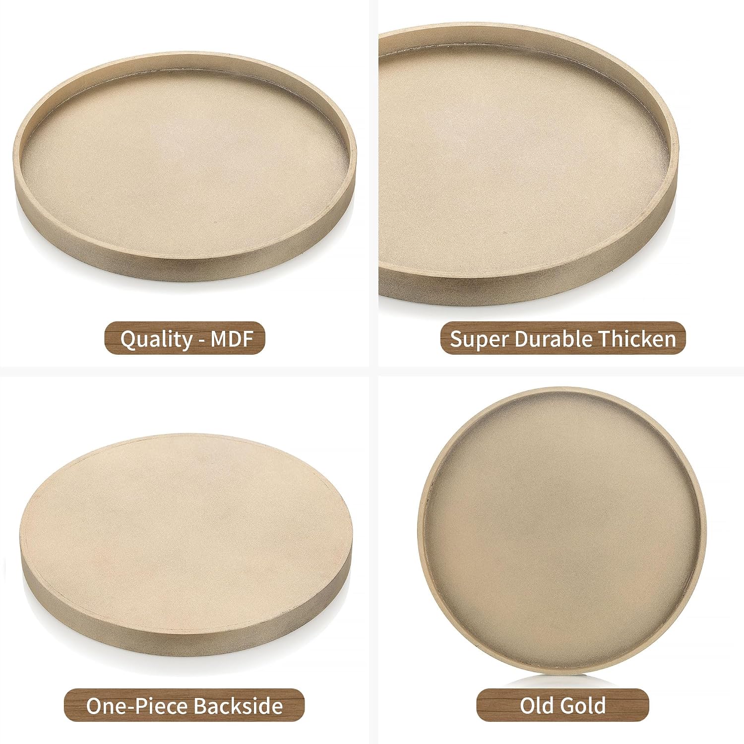 Hanobe Candle Plate Holder Tray: Champagne Gold Round Wood Candle Plate Decorative Centerpiece Small Tealight Pillar Trays for Living Room Dining Coffee Table Home Decor