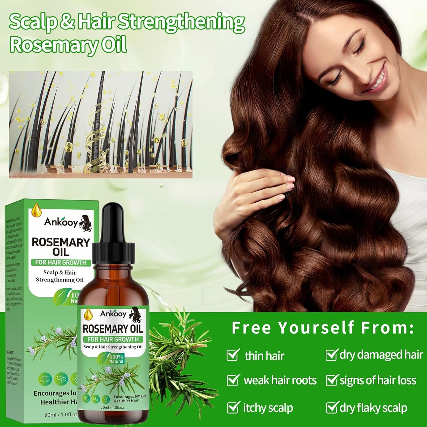 3 Pack Rosemary Oil for Hair Growth,Rosemary Hair Growth Oil,Strengthening Oil for Dry Damaged Hair,Hair Loss Treatment & Thickens Hair,Scalp Care Promotes Hair Thickness for Men Women