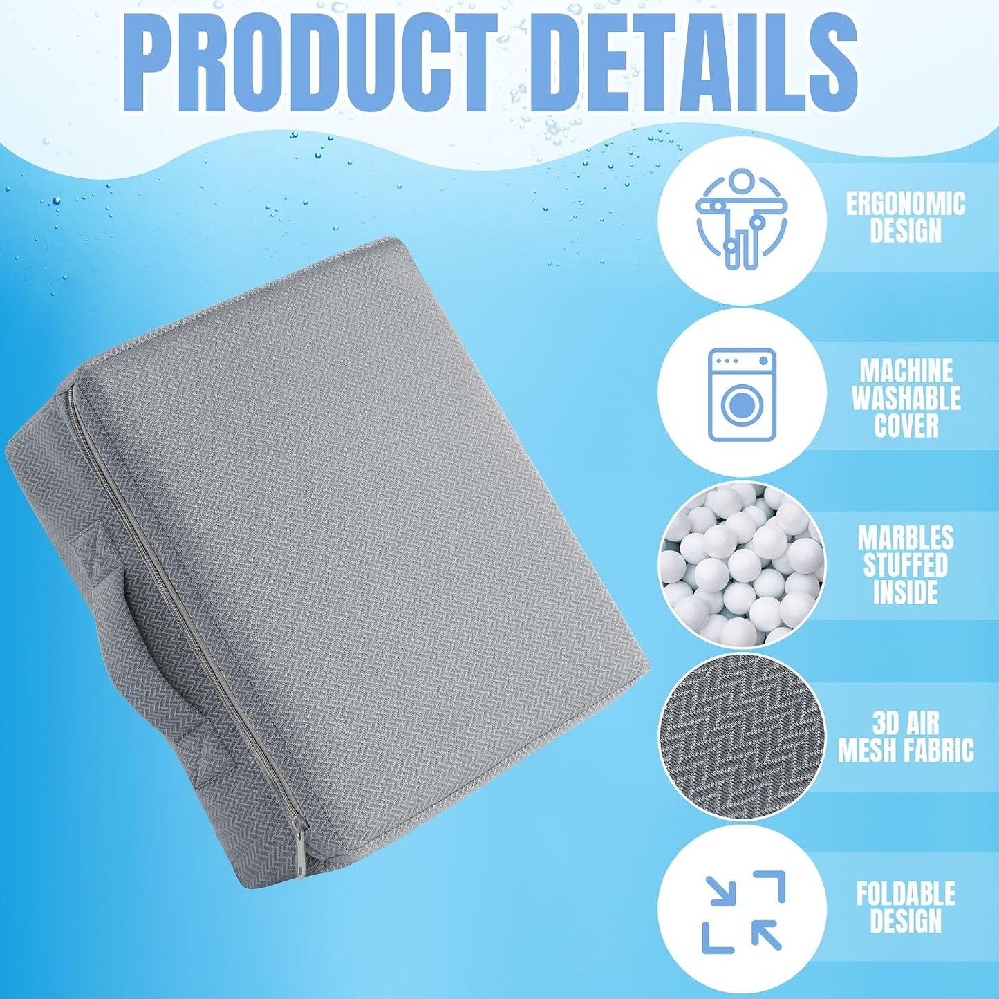 MABOZOO 2 Pcs Foldable Hot Tub Booster Seat, Adjuatable 2 Heights Extra Thick Hot Tub Pillow Bath Seat with Back Support Cushions, Washable Bathtub Cushion for Indoor Outdoor (Gray)