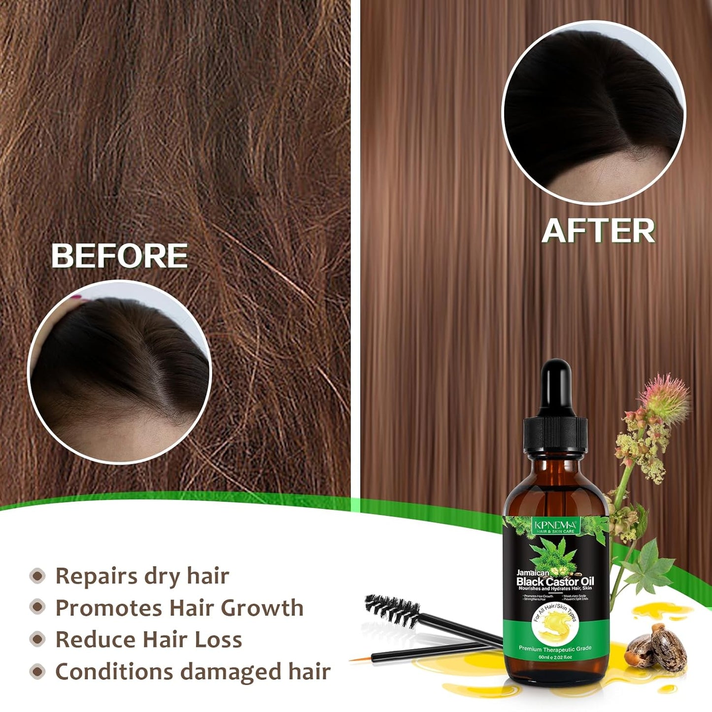 Jamaican Black Castor Oil for Hair Growth, 2 Packs Multipurpose Cold Pressed 100% Natural Castor Oil Organic for Hair and Skin Care