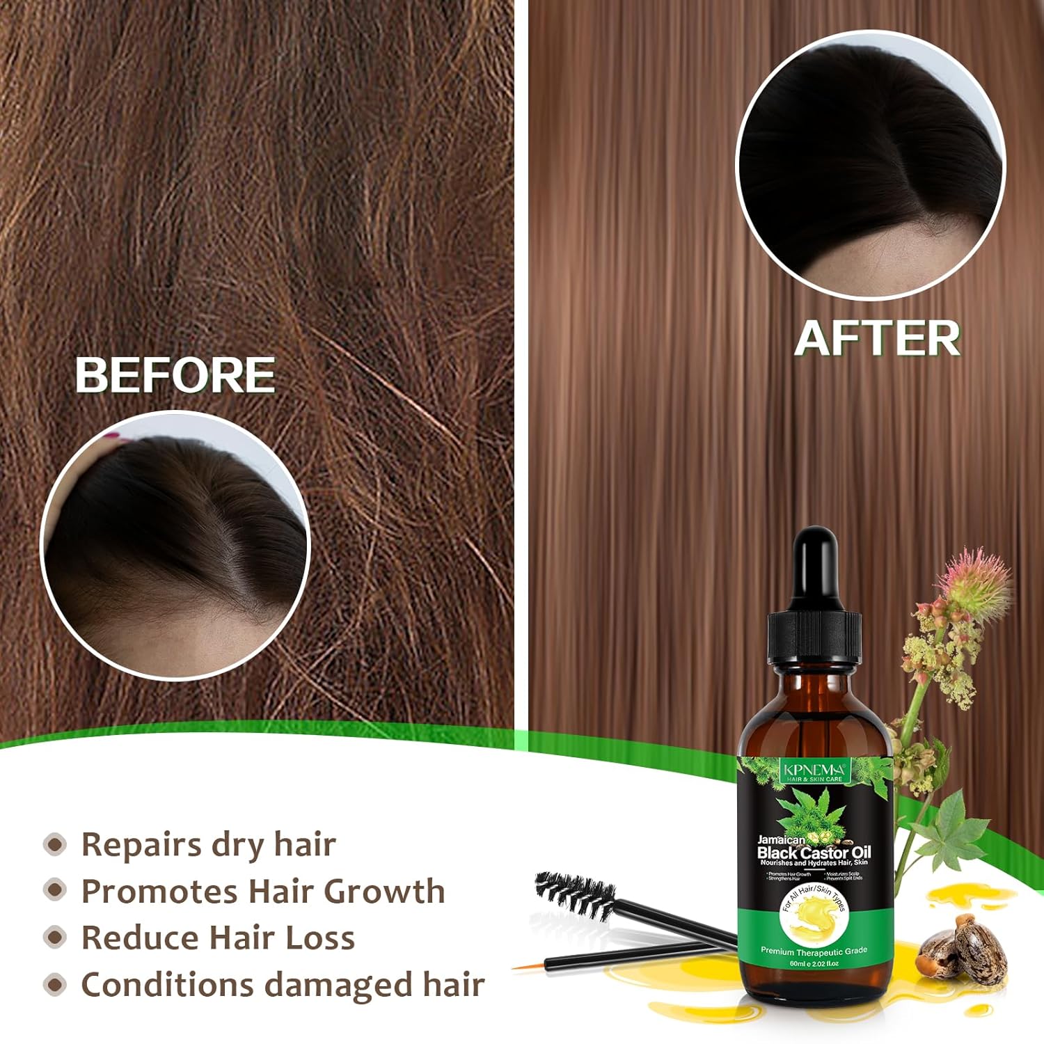 Jamaican Black Castor Oil for Hair Growth, 2 Packs Multipurpose Cold Pressed 100% Natural Castor Oil Organic for Hair and Skin Care
