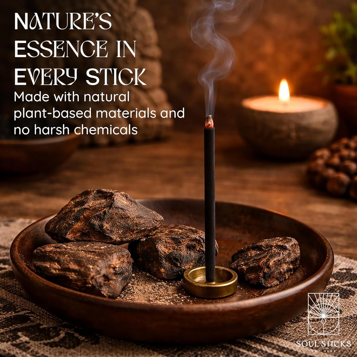 Soul Sticks Aztec Cinnamon Resin Incense Sticks, 90 Hrs Burn Time – 100% Natural, Hand-Rolled & Slow-Burning 6 Pcs| Artisan Blend for Yoga, Meditation, Relaxation, Aromatherapy (Patchouli)