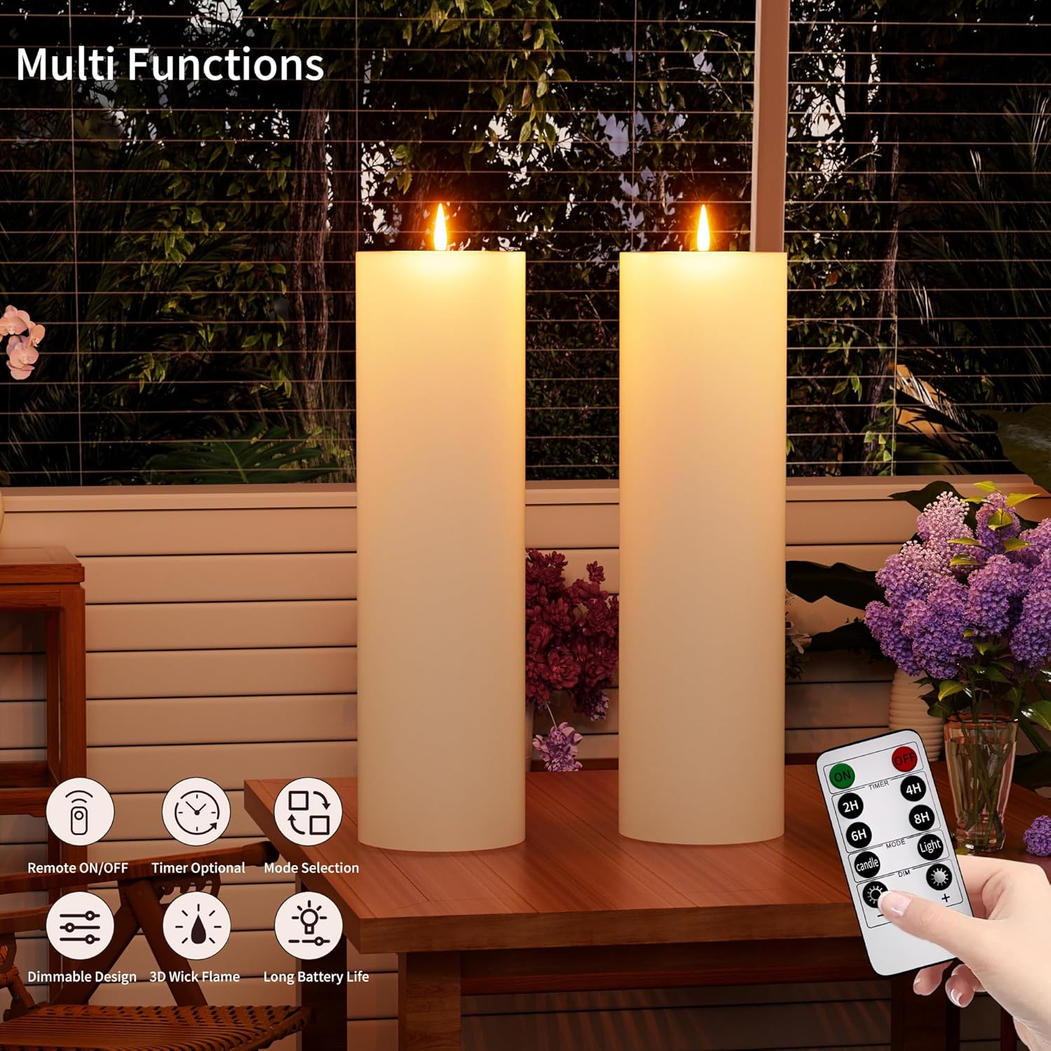 BUTHY 14" x 4" Large Outdoor Candle with Timer Waterproof Flickering LED Flameless Candle Battery Operated with Remote Fake Pillar Candle Realistic for Patio Porch Lantern, Ivory 1 Pack