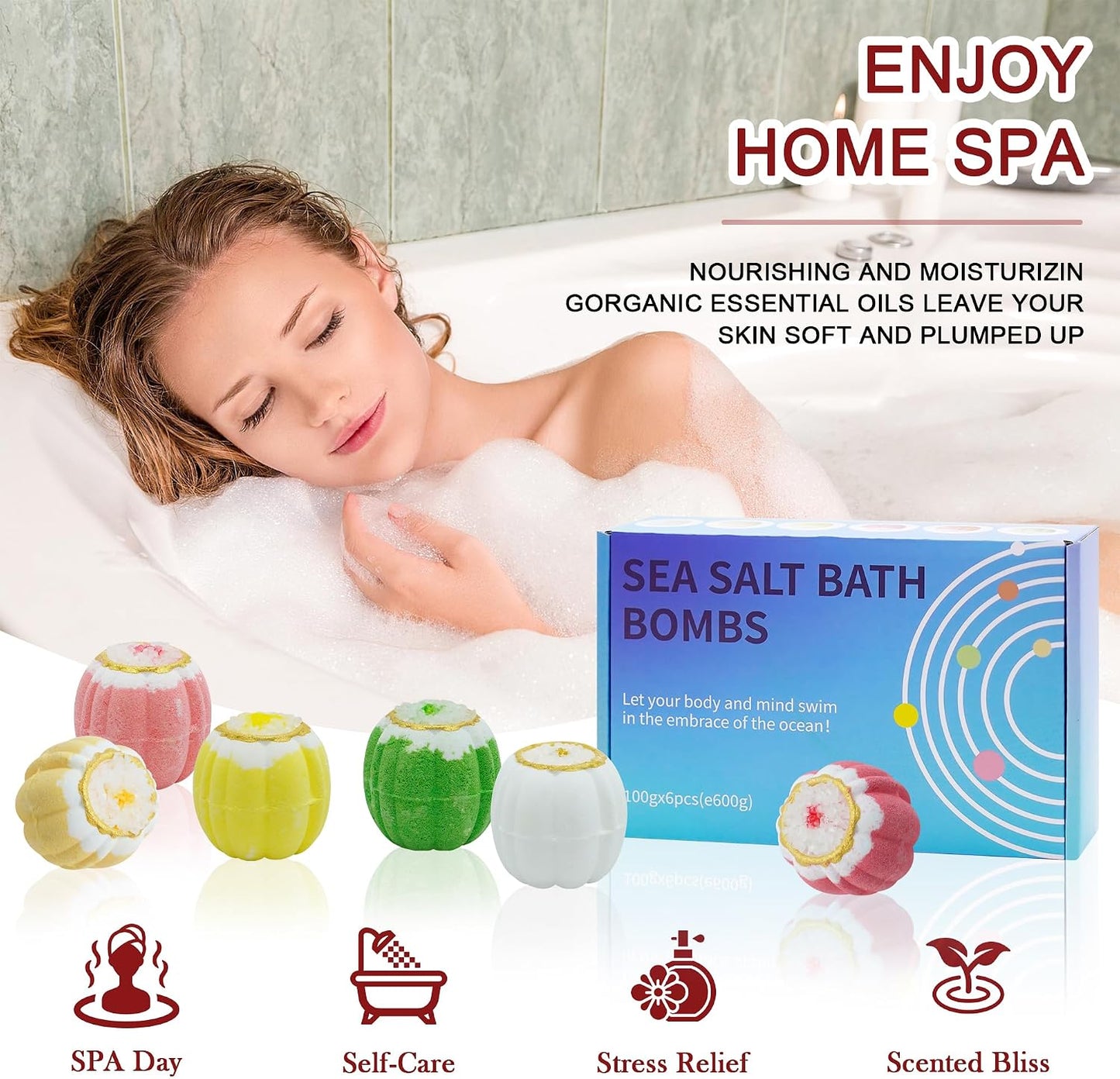 Bath Bombs Gift Set,6pcs Handmade Fizzies, Shea & Coco Butter Dry Skin Moisturize, Perfect for Bubble Spa Bath,Birthday Mothers Day Hallows' Day Gifts idea for Her