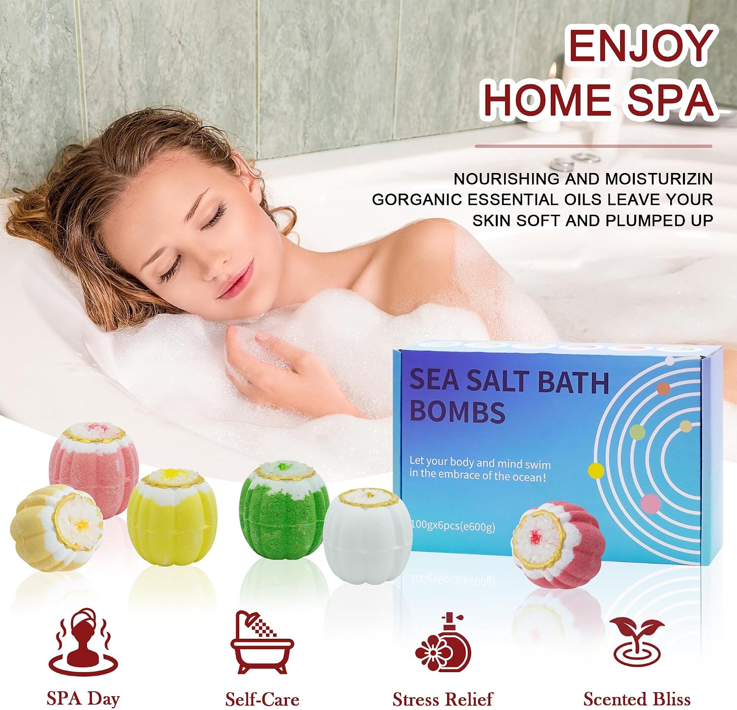 Bath Bombs Gift Set,6pcs Handmade Fizzies, Shea & Coco Butter Dry Skin Moisturize, Perfect for Bubble Spa Bath,Birthday Mothers Day Hallows' Day Gifts idea for Her