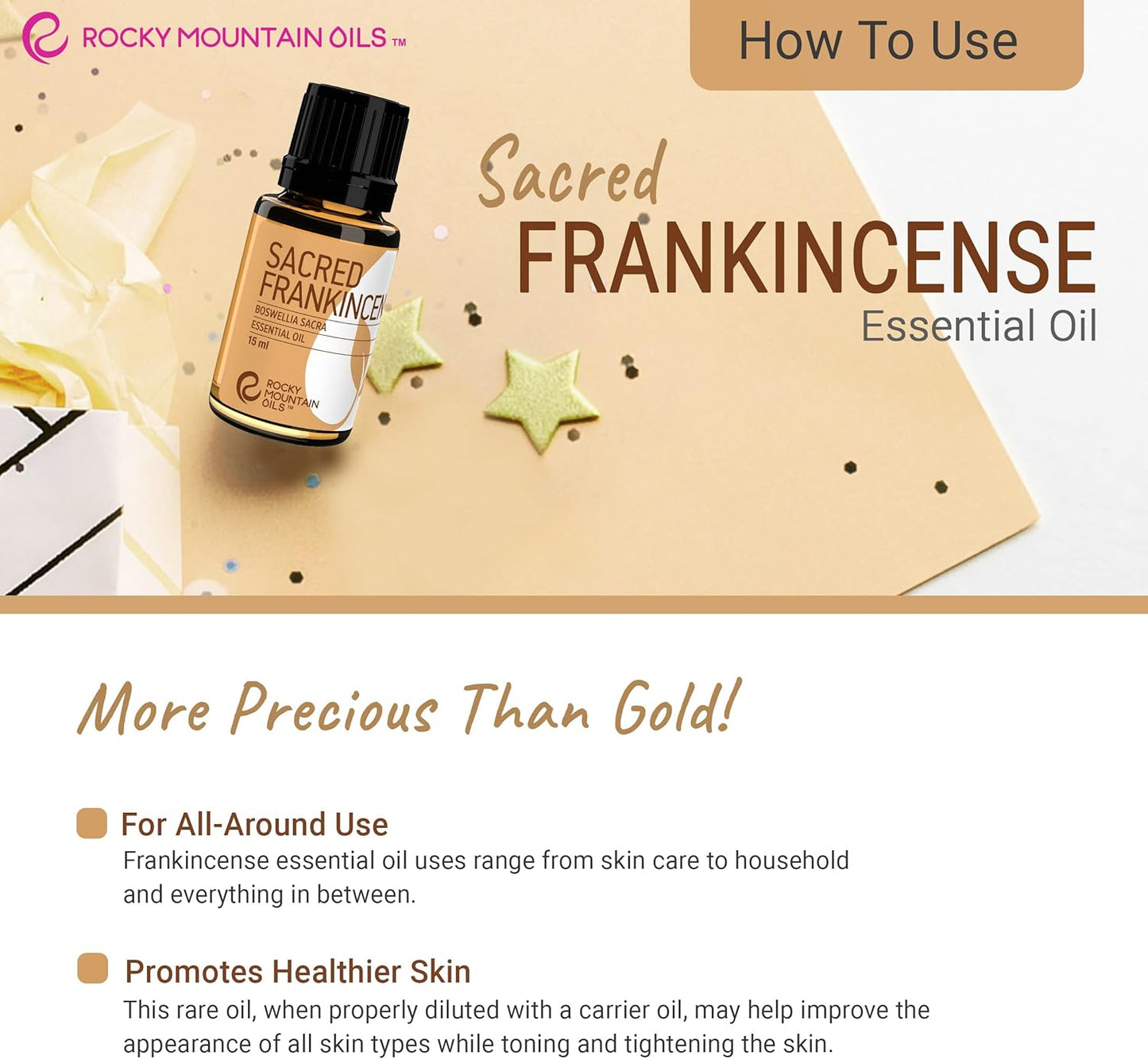 Rocky Mountain Oils Sacred Frankincense Essential Oil - Aromatherapy Essential Oils for Diffusers, Topical Massage Oil for Massage Therapy and Skin Care, and Household - 15ml