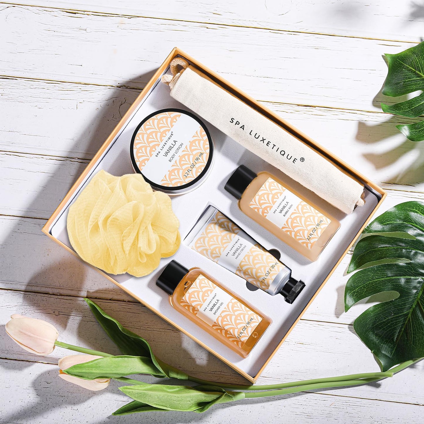 Spa Luxetique Spa Gifts for Women, 6 Pcs Vanilla Spa Kit with Bubble Bath, Self Care Bath Sets for Her, Womens Gift for Birthday Christmas Anniversary