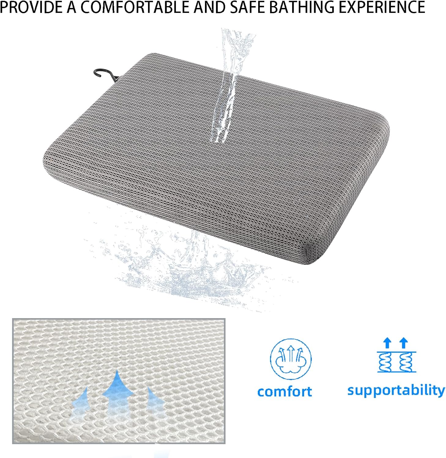 Shower Seat Cushion, Bath Chair Cushion, Bathtub Cushion for Soaking Tub, Non Slip Pad, Shower Safety Mat, Sauna Seat Cushion (Grey)