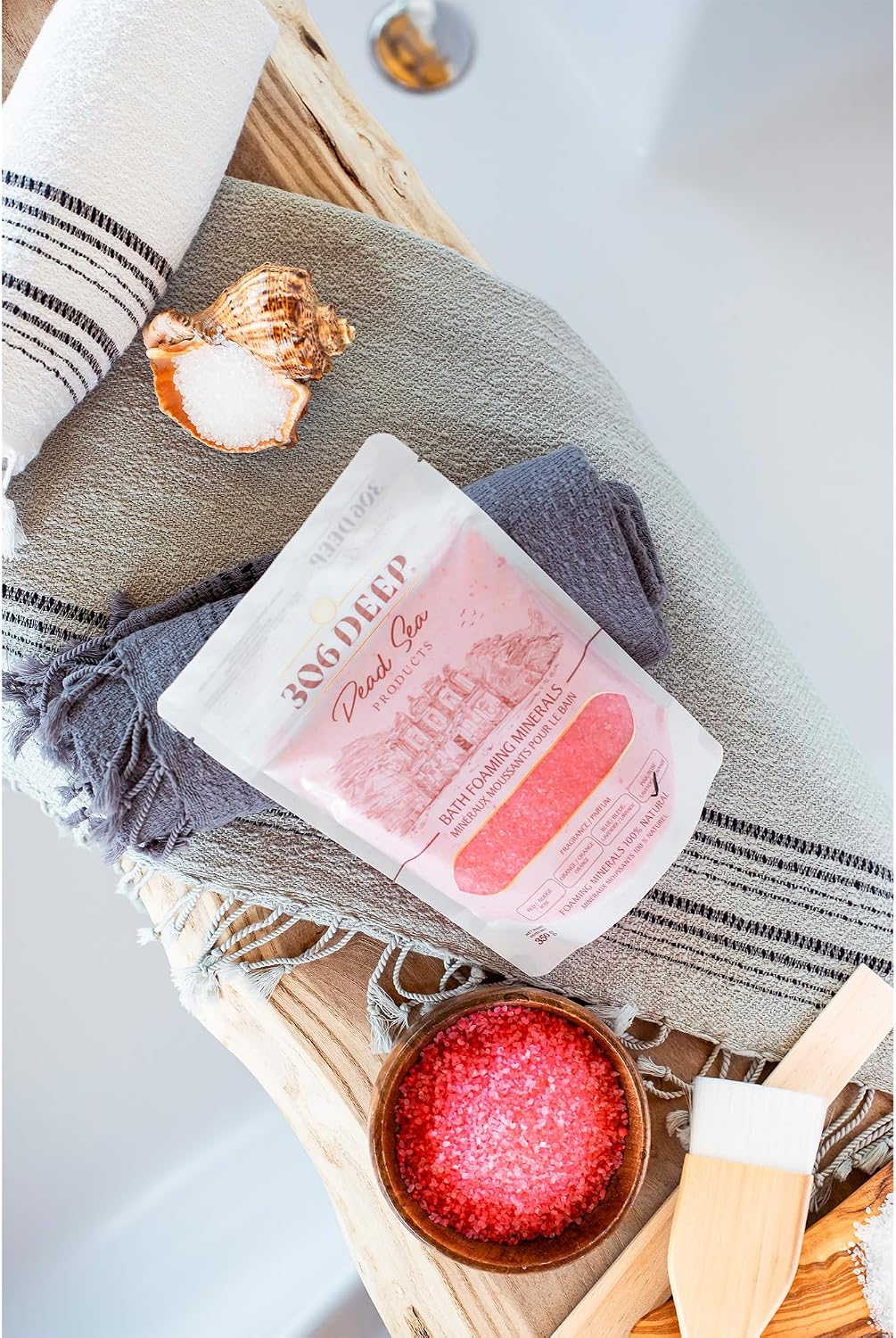 306 Deep Dead Sea Bath Salts Foaming Minerals - Pink Dead Sea Coarse Mineral for Soaking with Lavender Essential Oils, Alternative to Magnesium Flakes and Epsom Salt, Relaxing Bath Products