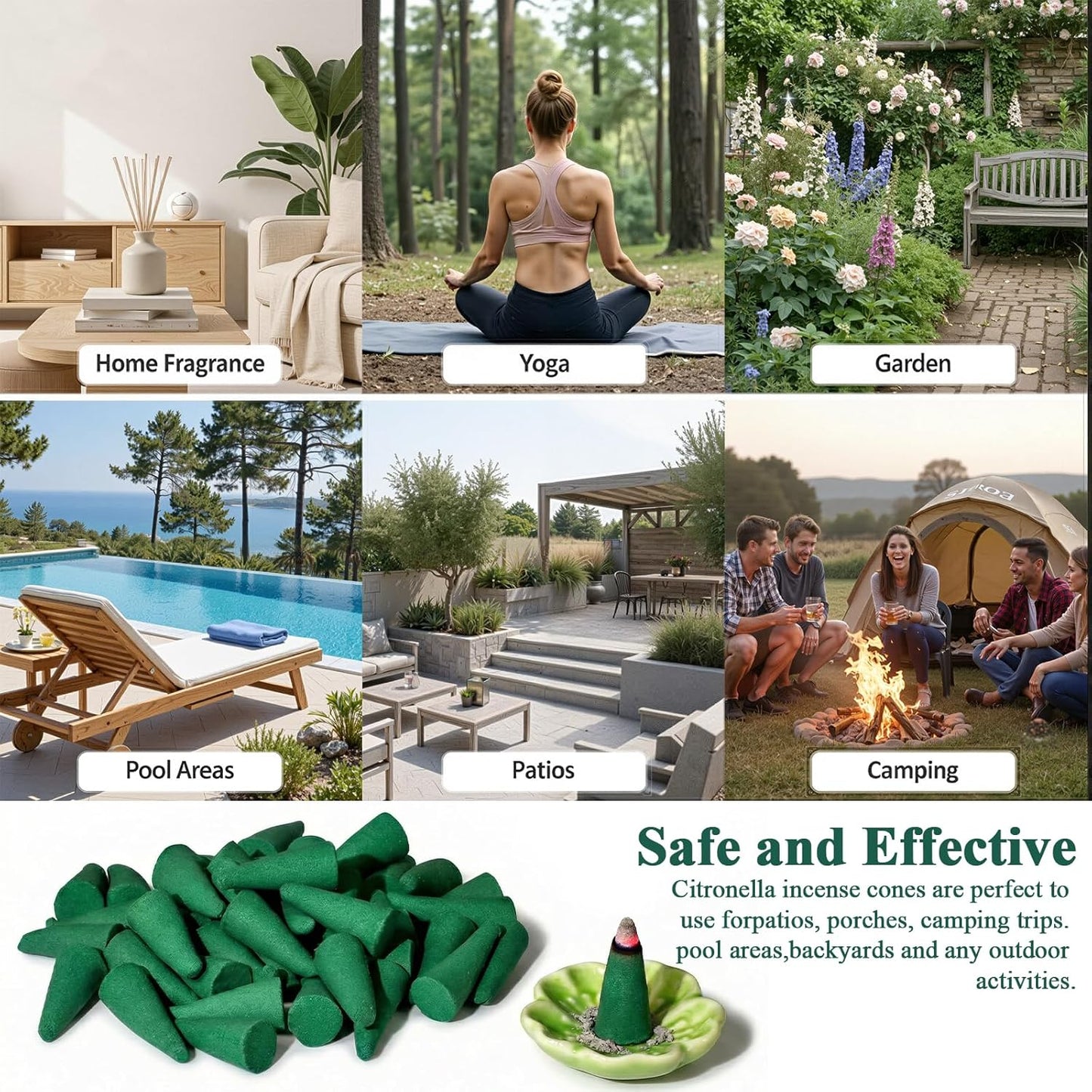 SCENTORINI Citronella Incense Cones, 120 Pcs Lemongrass Scented Incense Cones with 1 Holder, Citronella Incense Gift Set for Summer Home Outdoor Camping, Pool Side, Patio, Porches, Farms, Courtyards