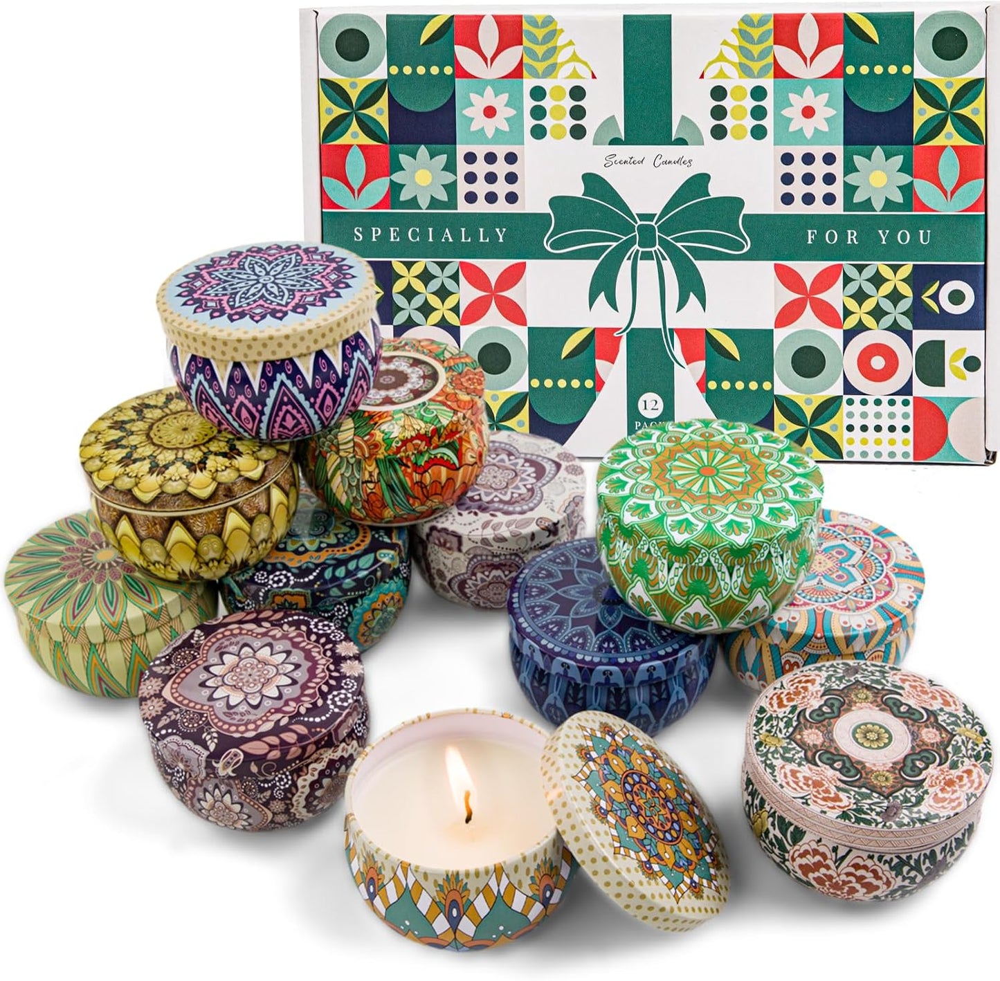 Scented Candles Gift Set, 12 Pack Summer Soy Wax Travel Tin Candles, Refreshing Summer Aromatherapy Scents for Home Spa Relaxation, Gifts for Women