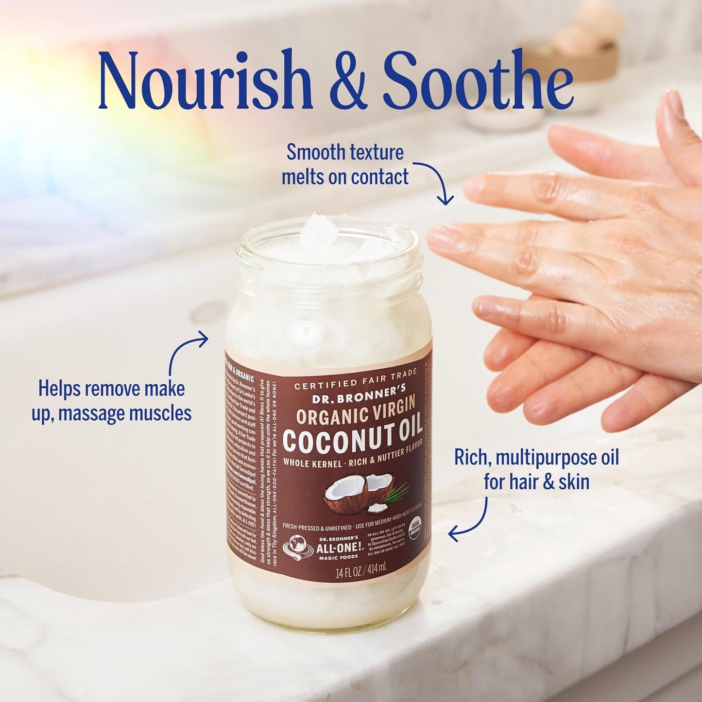 Dr. Bronner's - Organic Virgin Coconut Oil (Whole Kernel, 30 Ounce) - Coconut Oil for Cooking, Baking, Hair and Body, Unrefined and Fresh-Pressed, Rich and Nutty Flavor, Fair Trade, Vegan, Non-GMO