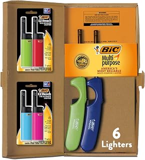 BIC Lighter Combination Multi-Purpose Lighters with Long Metal Wand, Classic Collection, and 4 EZ Reach Candle Lighters, The Ultimate Lighter with Wand, Assorted Colors, Pack of 2
