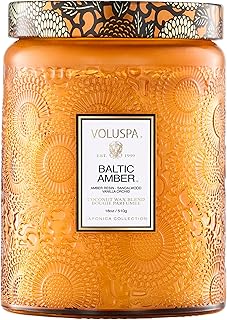 Voluspa Baltic Amber Candle, 18 oz, Coconut Wax Blend, Scented Candles for Home, 100 Hour Burn Time, Candle Jar