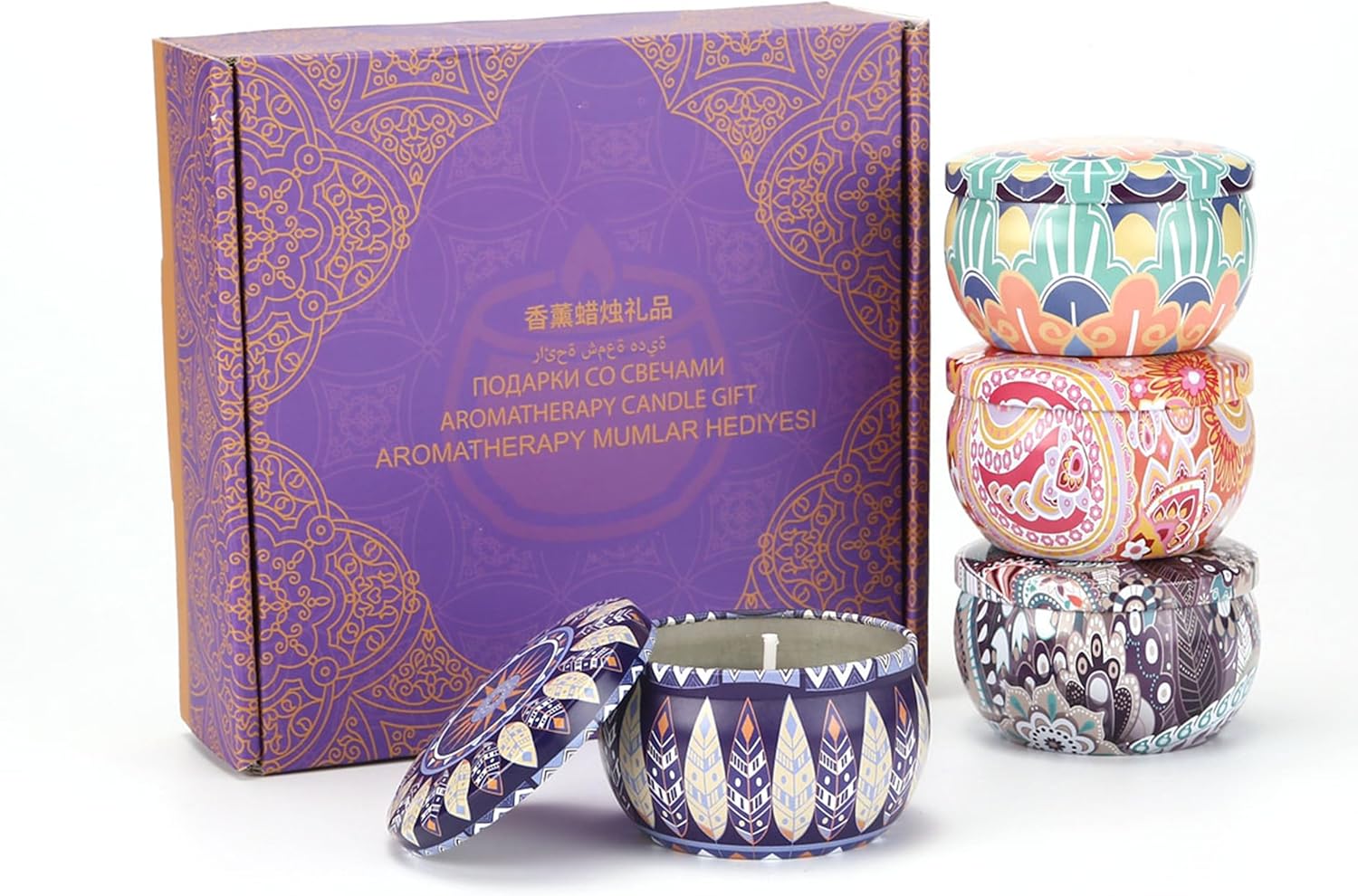 Scented Candles Gift Set for Women, Soy Aromatherapy Candles, 4 Pack | Lavender, lemon, vanilla and white peach soy candles for home decor, bath, yoga, travel, Mother's Day and gifts for women.