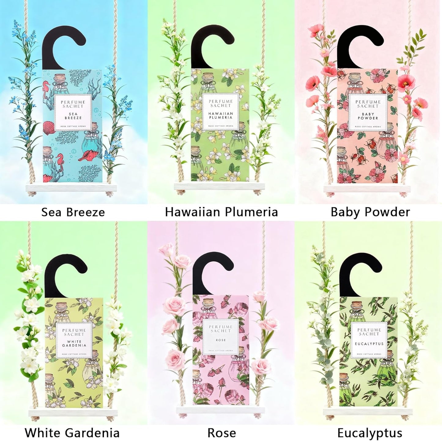 ROSE COTTAGE Large 12 Packs Eucalyptus Peppermint Hanging Closet Air Freshener Scented Sachets Long Lasting Smell Goods