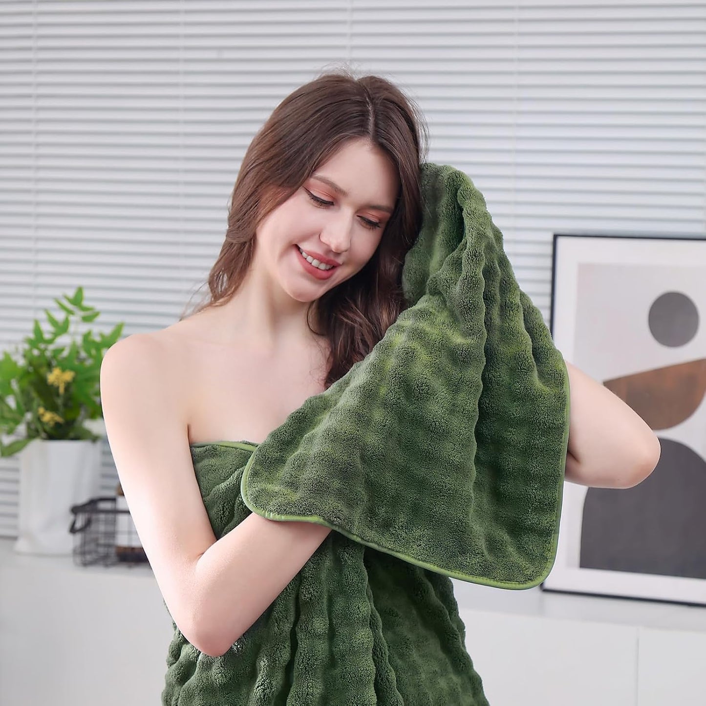 KBY Bath Towels Set 6 Piece 40x80 Inches，2 Extra Large Bath Sheets 2 Hand Towels 2 Washcloths，Highly Absorbent Quick Dry Microfiber,Ultra Soft Towel Set for Bathroom，Spa，Gym， Hotel (Olive Green)