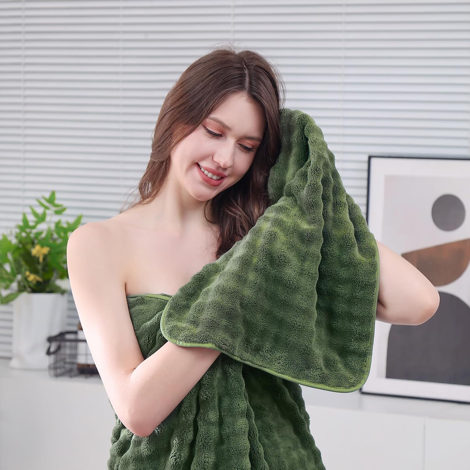 KBY Bath Towels Set 6 Piece 40x80 Inches，2 Extra Large Bath Sheets 2 Hand Towels 2 Washcloths，Highly Absorbent Quick Dry Microfiber,Ultra Soft Towel Set for Bathroom，Spa，Gym， Hotel (Olive Green)
