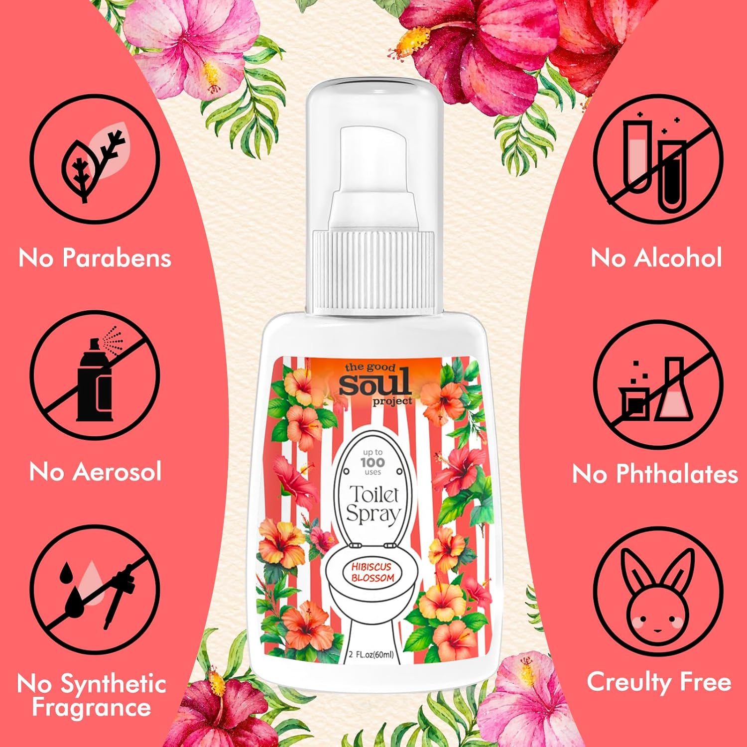 THE GOOD SOUL PROJECT Toilet Spray, Hibiscus Blossom, Bathroom Toilet Odor Eliminator, Air Freshener for Home, 2 Fl Oz Each Pocket Travel Size(2 Pack)