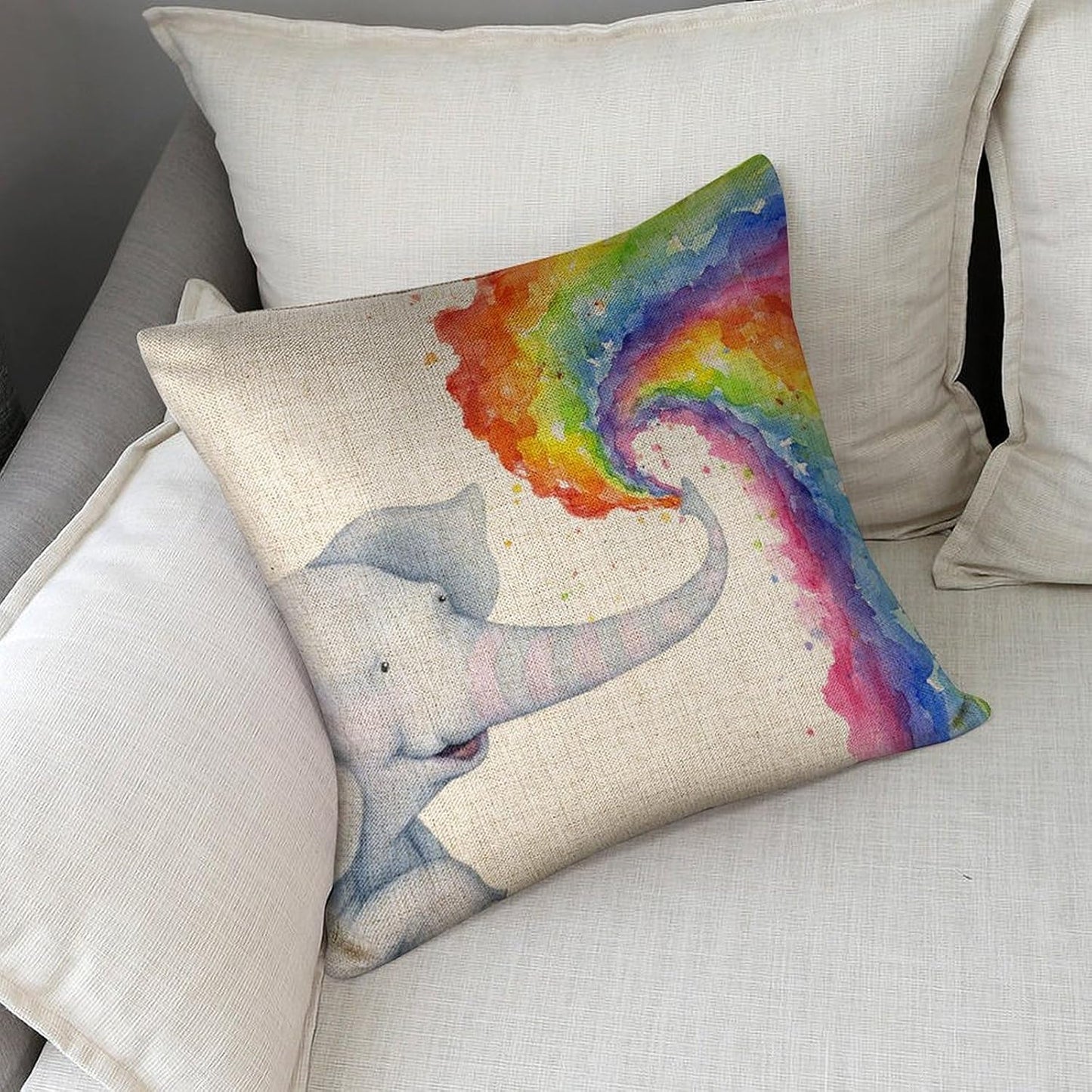 Elephant Gifts for Women Sprays Rainbow Throw Pillow Cover 18x18 Pillow Caese Home Decor Linen Pillowcase for Sofa Car Bedroom Cushion Cover