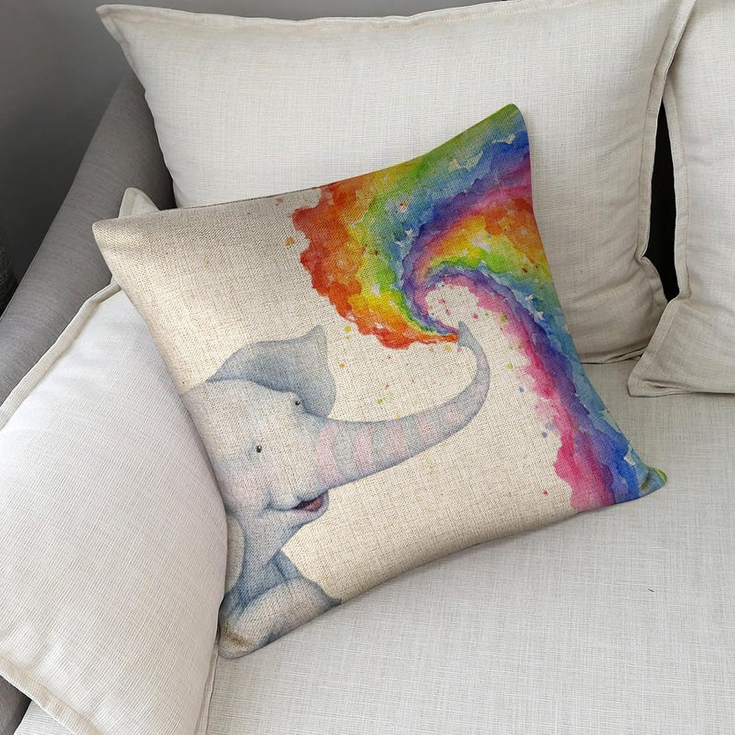 Elephant Gifts for Women Sprays Rainbow Throw Pillow Cover 18x18 Pillow Caese Home Decor Linen Pillowcase for Sofa Car Bedroom Cushion Cover