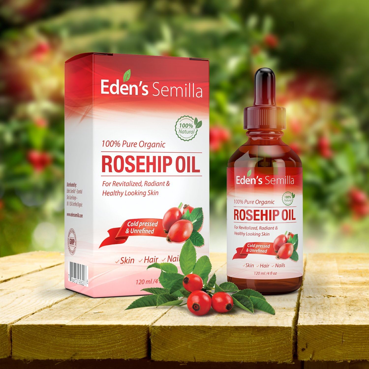 100% Pure Rosehip Oil - 4 OZ - Certified ORGANIC - Cold pressed & unrefined - NON Greasy HIGH absorbency - Use daily - nourishes, hydrates and visibly reduces fine lines, scars, stretch marks and skin