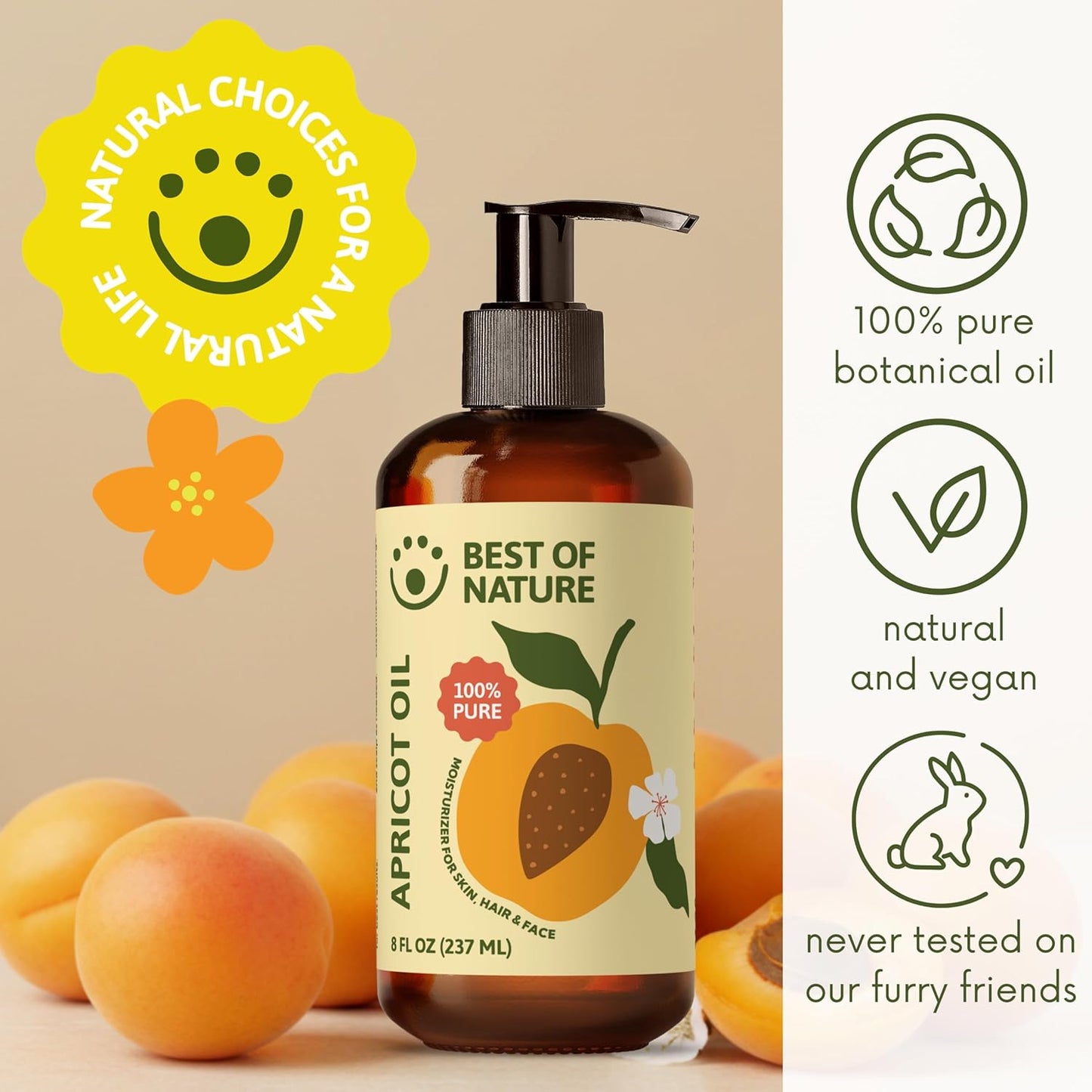 Best of Nature 100% Pure Apricot Oil – Lightweight Massage & Body Oil, Unscented Moisturizer for Hair, Skin, Face, Ideal Carrier Oil for Essential Oils, Half Gallon (64 fl oz)