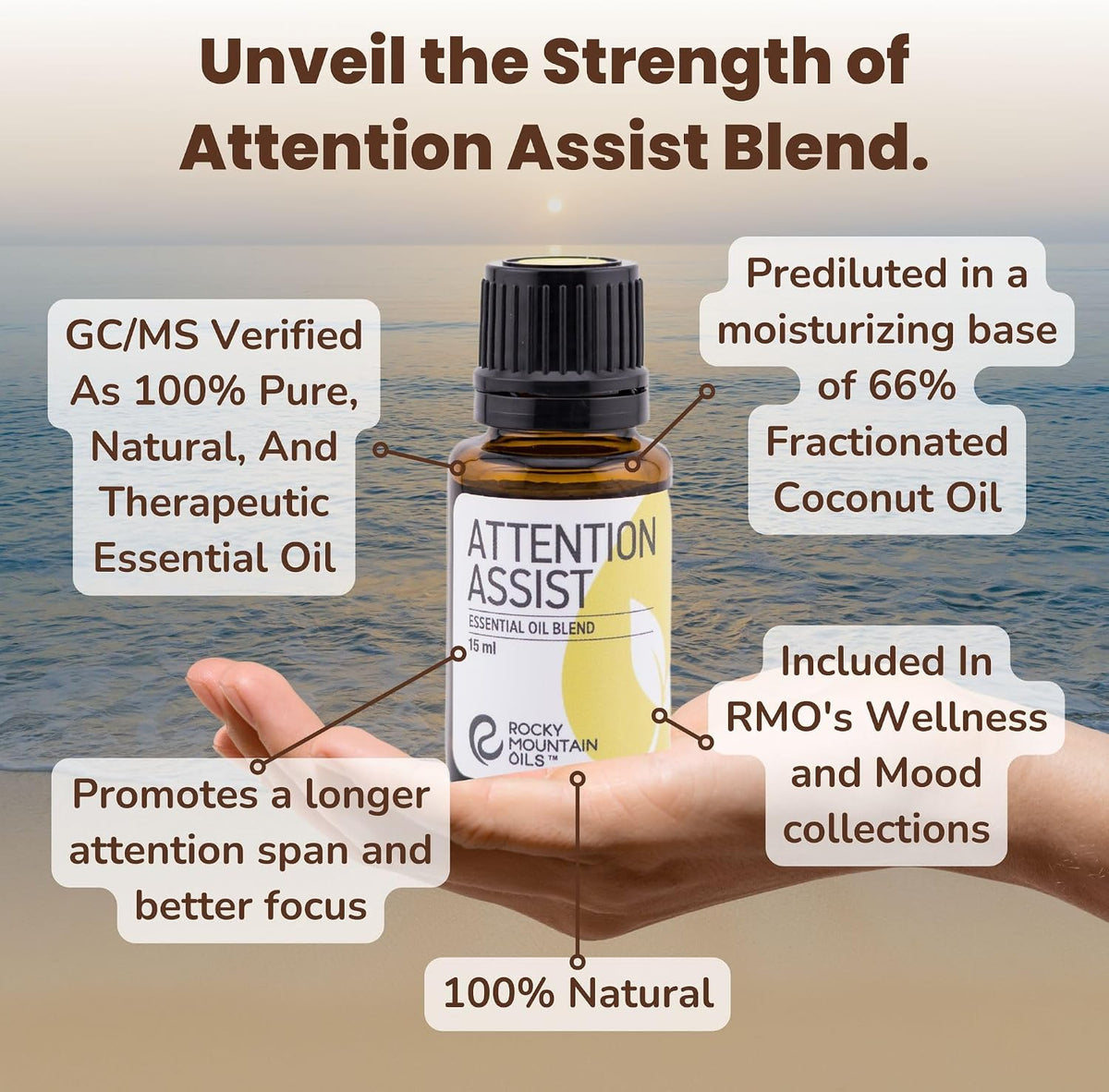 Rocky Mountain Oils Attention Assist Essential Oil Blend with Essential Oils - Energizing Essential Oil for Focus - 15ml