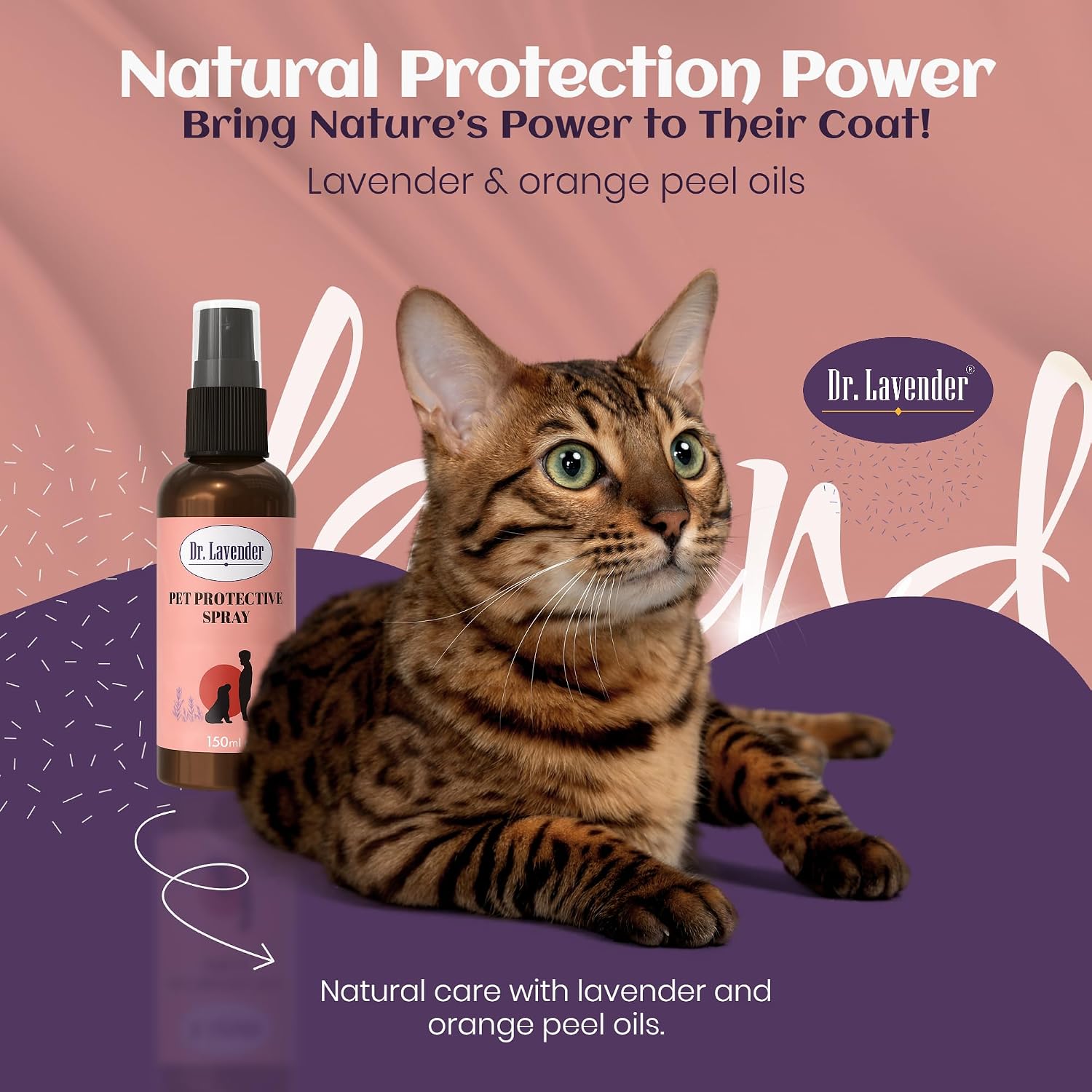 DR.LAVENDER Natural Pet Coat Spray – Lavender & Orange Peel Essential Oil Formula – Gentle Grooming & Cleansing Spray for Dogs & Cats – Safe for Home, Bedding & Furniture – Fresh Scent