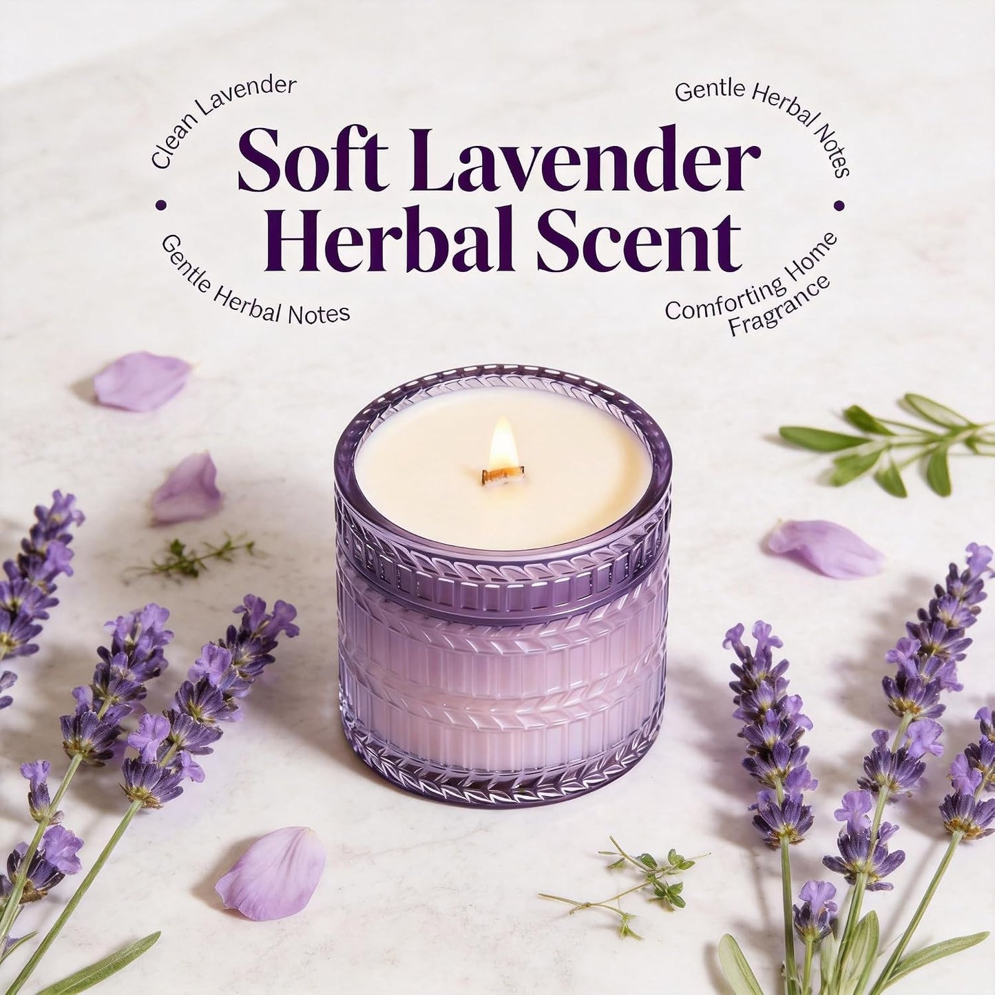 Hidden Label Lavender Scented Candle with Crackling Wooden Wick, 7.4 oz Soy Wax Jar Candle for Bedroom, Bathroom, Spa & Yoga, 55 Hour Small Candle Gift for Women