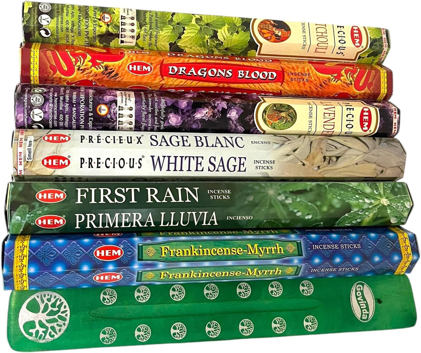 Hem Incense Sticks Variety Pack #1-120 Insence-Sticks (6 Incents x 20 Insense) + Incense Stick Holder Bundle with 6 Top Scents Including Lavender Patchouli Dragons Blood White Sage