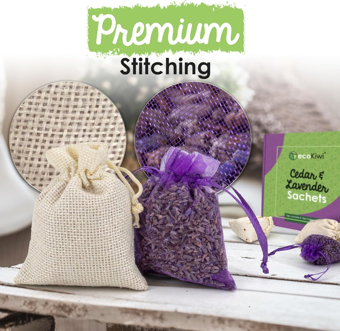 EcoKiwi Cedar & Lavender Sachets – 50 Sachets for Home Fragrence and Fresh Scents, Cedar & Lavender Sachet for Drawers and Closest, Dual-Purpose Sachet to Stop Clothes Damage and Closest Freshness