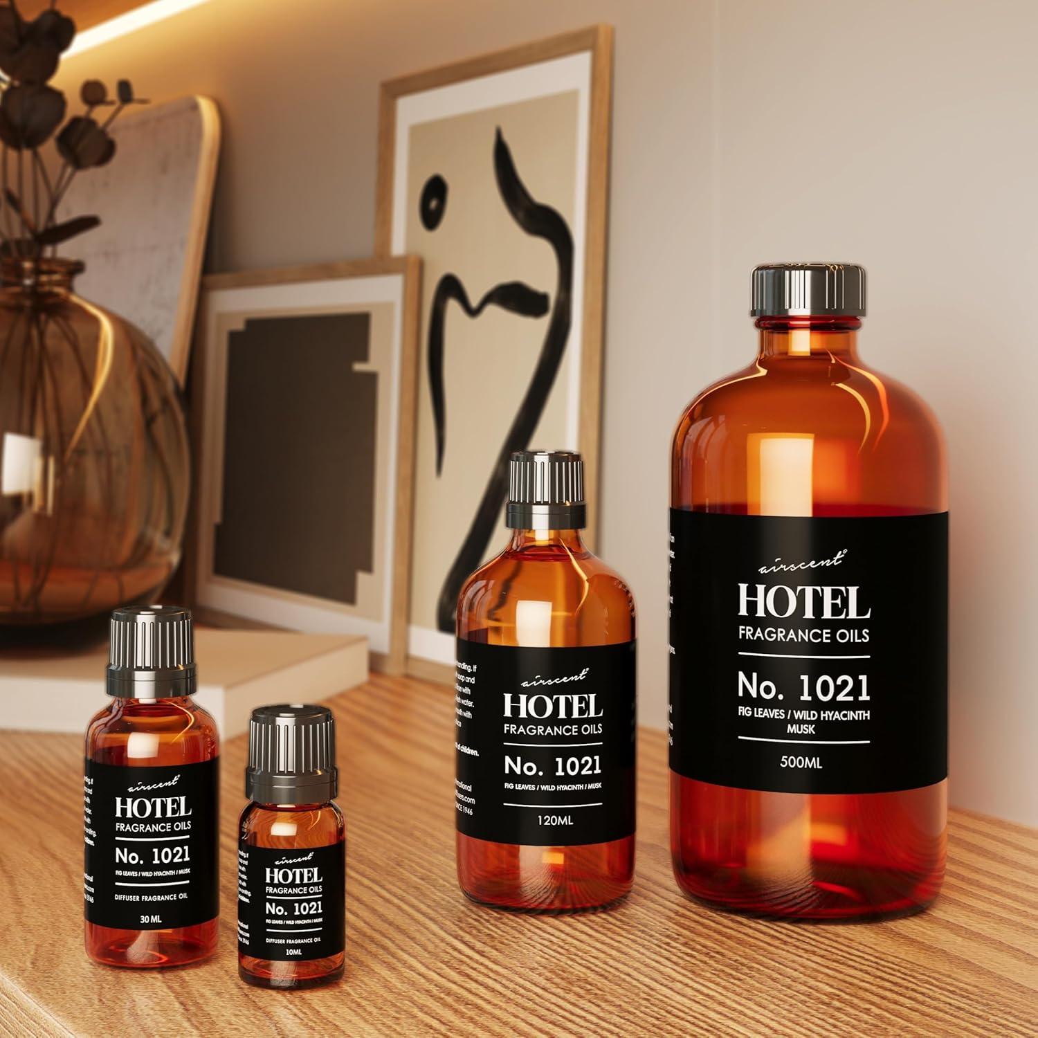 AirScent Hotel Diffuser Oil No. 1021 - Fig Leaves Hyacinth Sandalwood - Hotel Scent Dupe - Premium Fragrance Oil for Ultrasonic and Waterless Diffusers and Crafting - 10 mL, 0.34 fl oz Glass Bottle