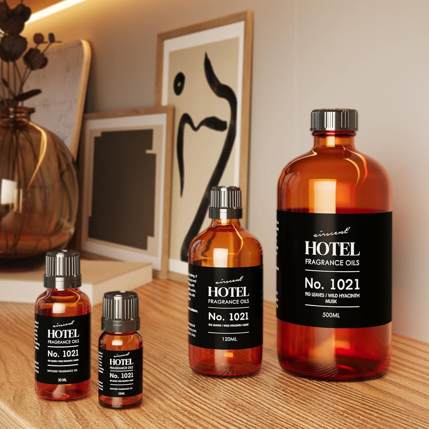 AirScent Hotel Diffuser Oil No. 1021 - Fig Leaves Hyacinth Sandalwood - Hotel Scent Dupe - Premium Fragrance Oil for Ultrasonic and Waterless Diffusers and Crafting - 500 mL, 16.9 fl oz Glass Bottle