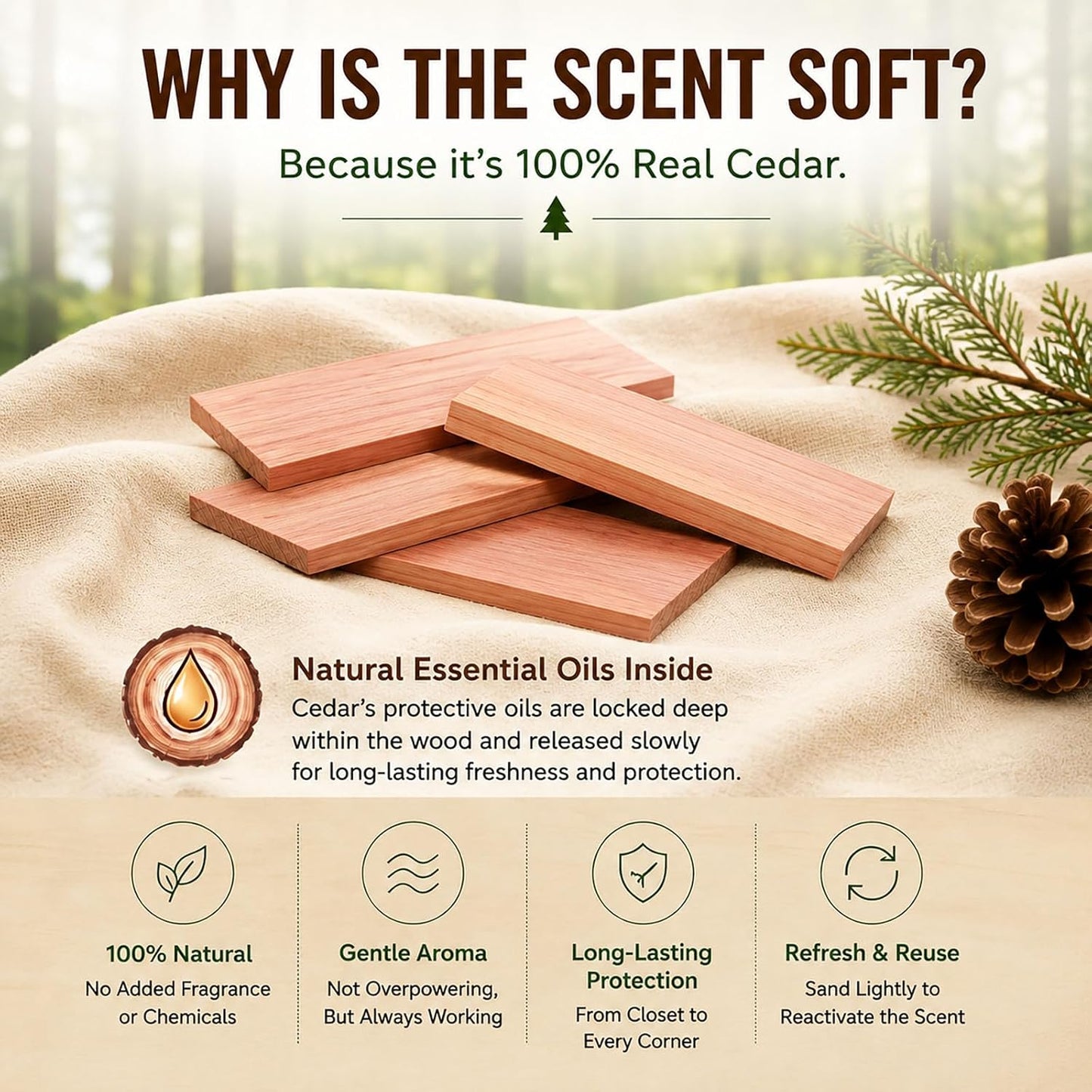 50 Pack Cedar Blocks for Clothes Storage, 100% Natural Aromatic Cedar Blocks for Closet, Storage Bags, Cabinets, Drawers