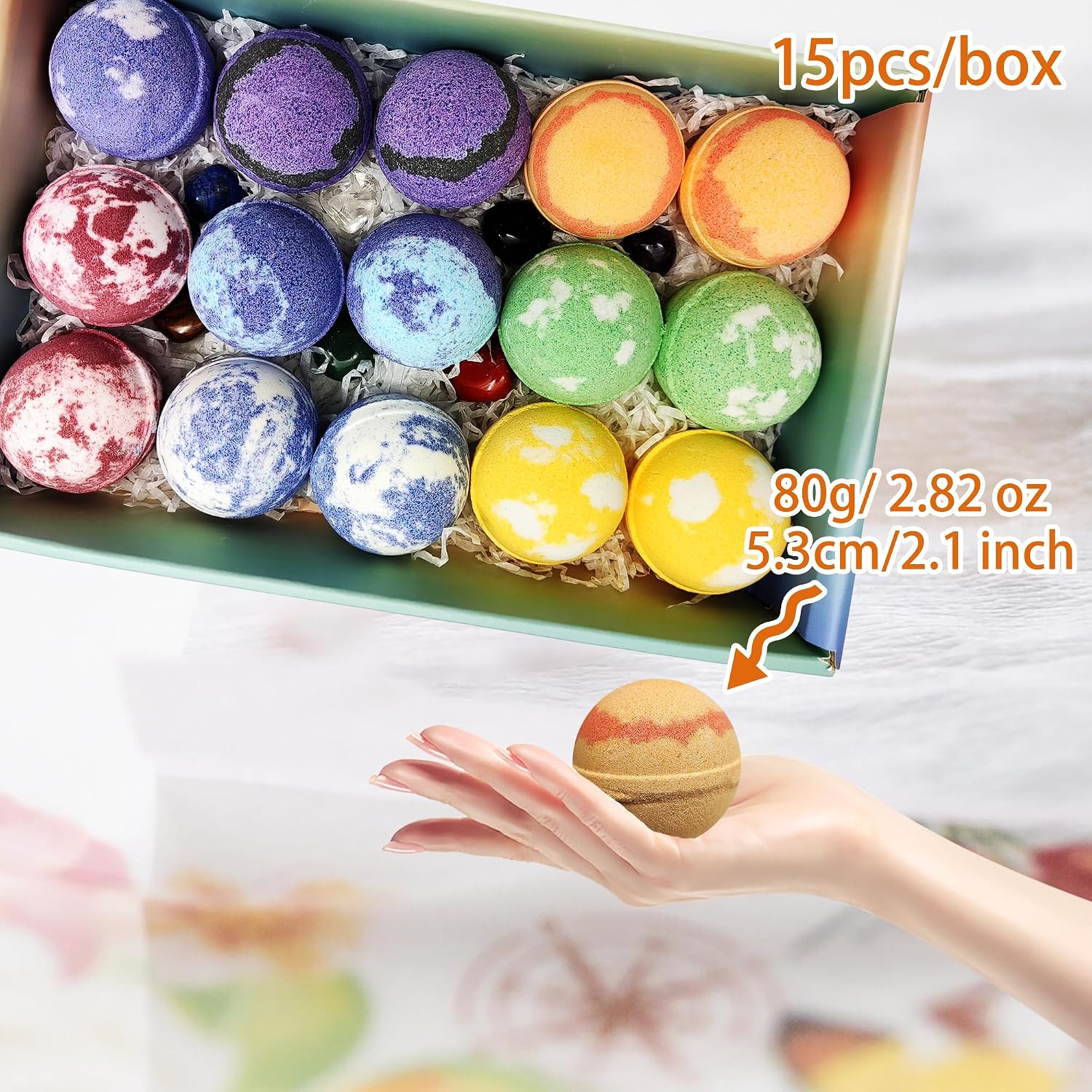 Chakra Healing Gemstones Bath Bombs. 15 Essential Oil Bath Bombs. Real Chakra Stones Bath Bombs for Adults. Perfect for Yoga Lovers. Meditation, Balancing, Positive Energy, Sleep, Reiki & Yoga Lovers