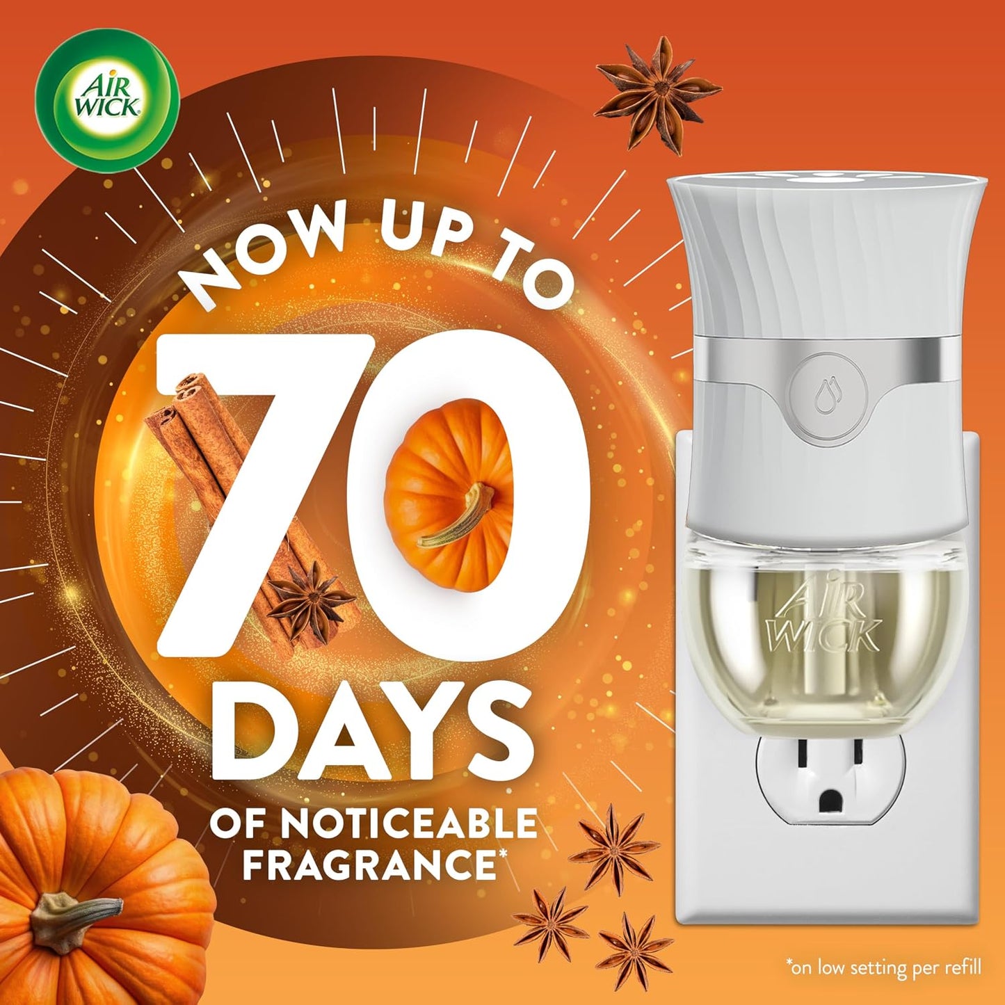 Air Wick Plug-In Scented Oil Refills, 4 Count, Pumpkin Spice, Air Freshener, Essential Oils, Eco Friendly