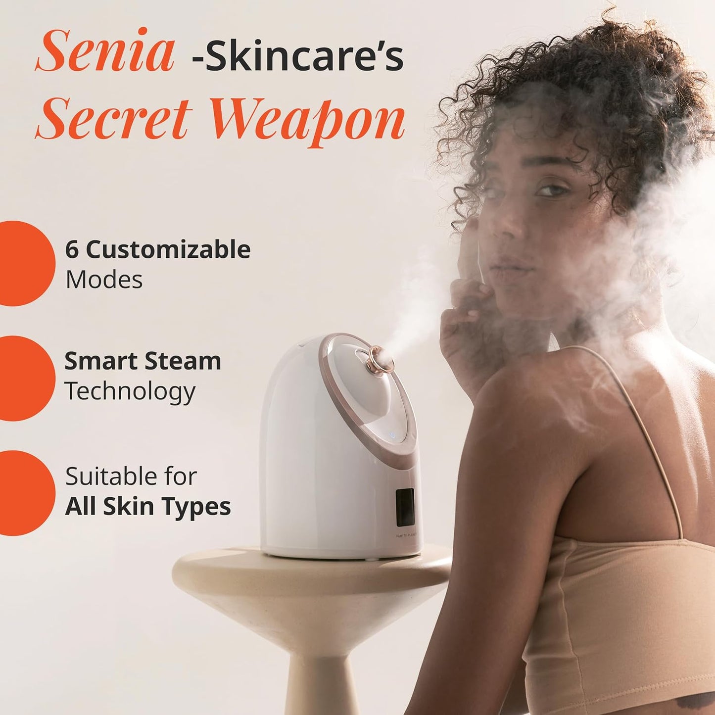 Vanity Planet Senia Hot and Cold Facial Steamer - Face Steamer for Facial Deep Cleaning, Aromatherapy, Detoxifying and Moisturizing - Steamer for Face with 6-Mode Smart Steam Technology