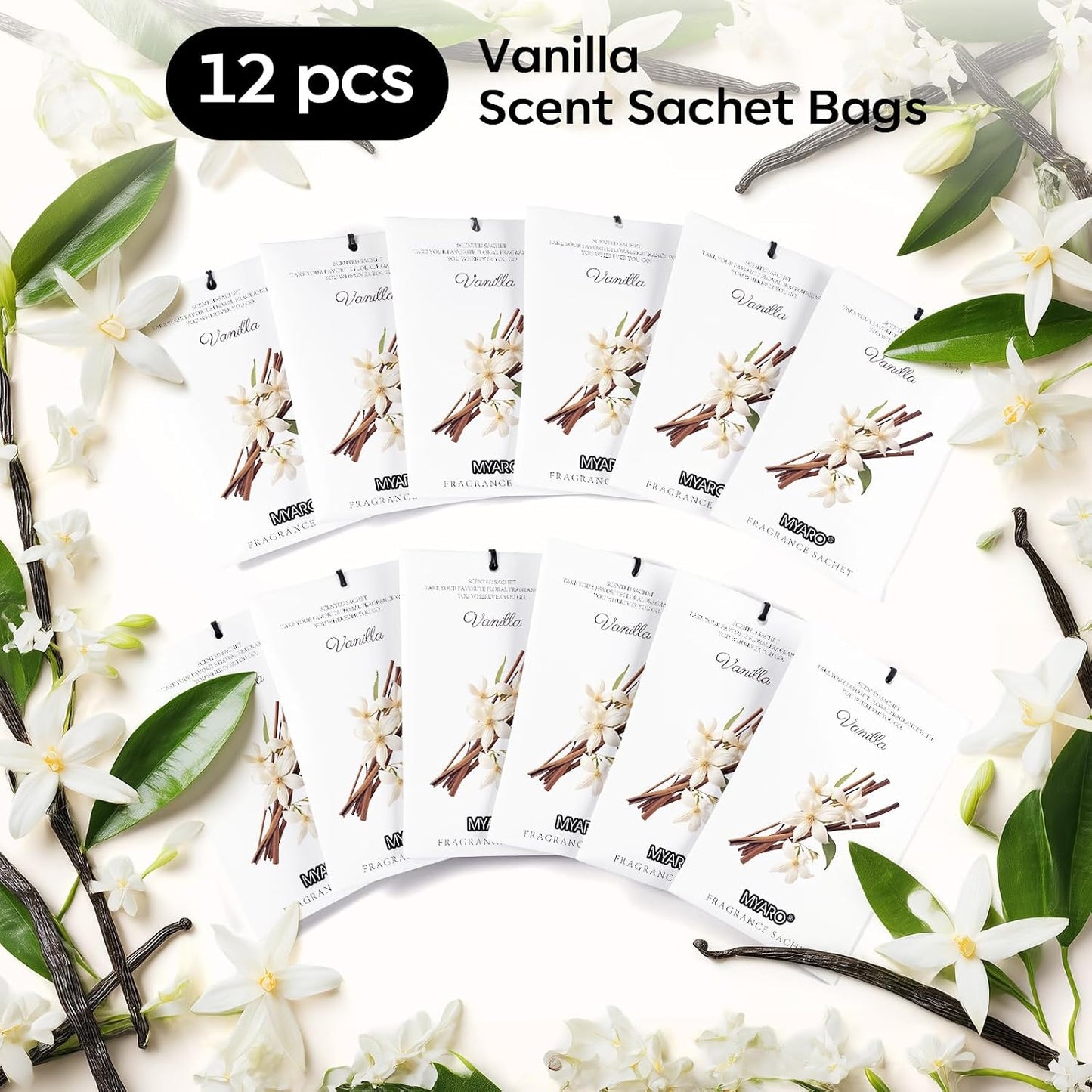 MYARO 12 Packs Vanilla Scented Sachets for Drawer and Closet, Long-Lasting Closet Sachet Bags Drawer Deodorizers Fresh Scents, Home Fragrance for Lover
