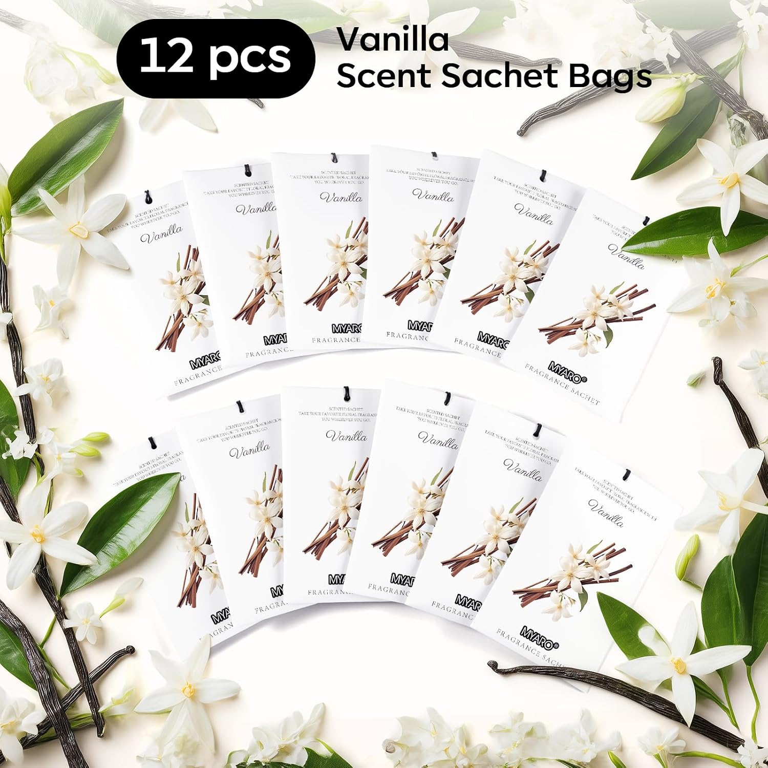 MYARO 12 Packs Vanilla Scented Sachets for Drawer and Closet, Long-Lasting Closet Sachet Bags Drawer Deodorizers Fresh Scents, Home Fragrance for Lover