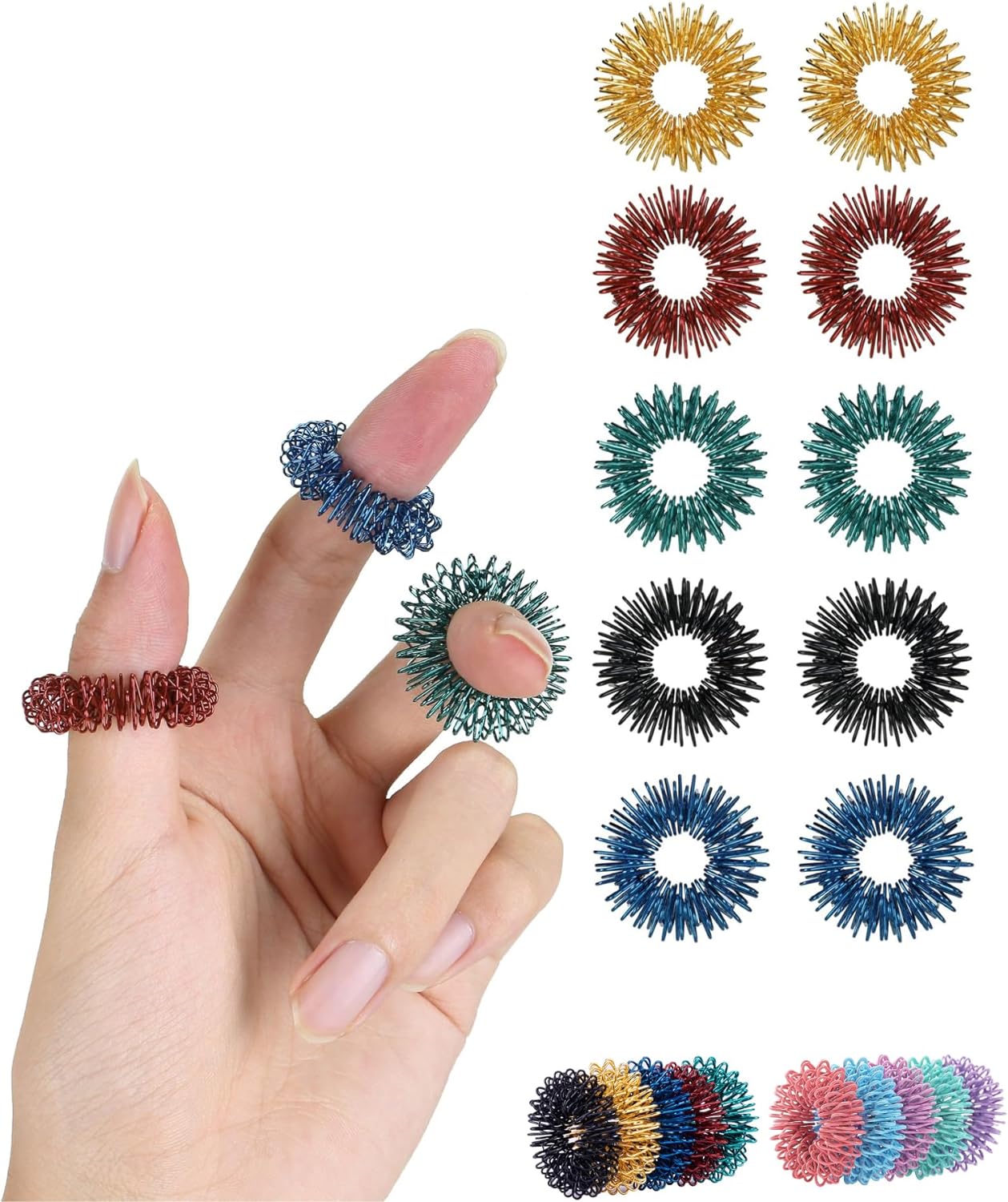 Mr. Pen- Spiky Sensory Rings, 10 Pack, Jewel Tones, Stress Relief Fidget Sensory Toys, Fidget Ring for Anxiety, Massager, Individuals with BFRB, ADHD and Attention Disorder