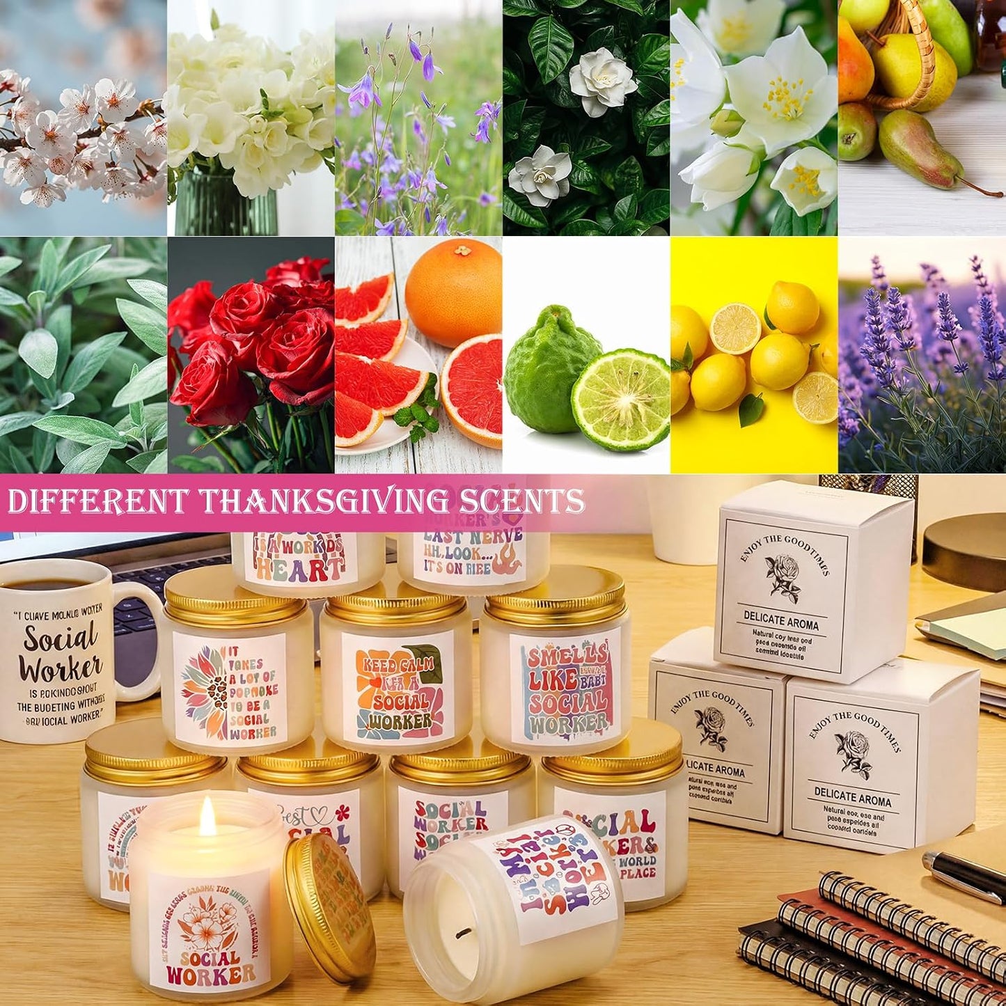 Lounsweer 12 Pack Social Worker Gifts Scented Candle Set, Social Worker Appreciation & Graduation Gifts for MSW Grad, Lsw & Lmsw, MSW Lcsw Gift, 12 Designs